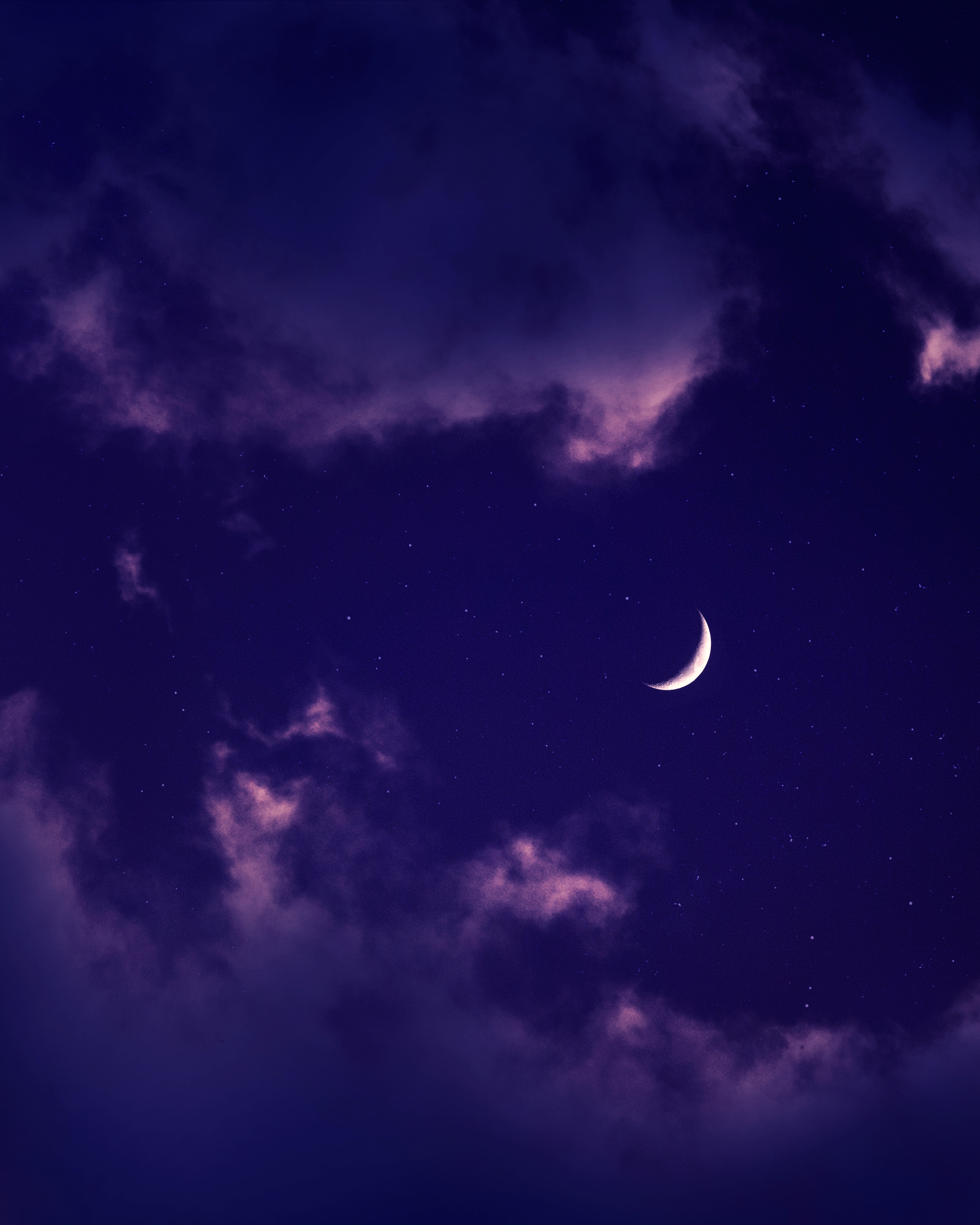 Mondsichel, Violetter Himmel, Sterne, Ästhetisch