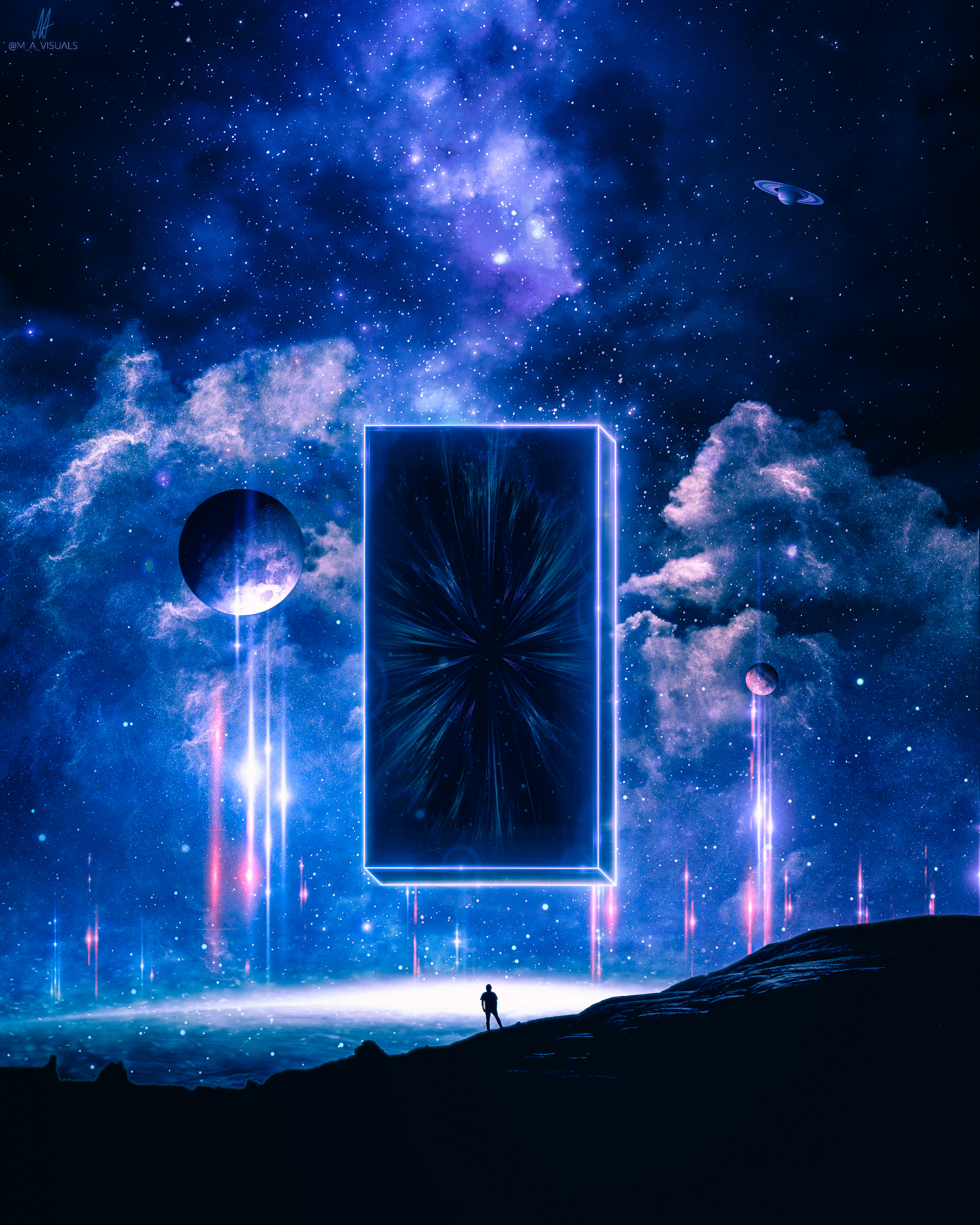 Monolith, Surreal, Planeten, Wolken, Sterne, Nacht, Kosmos