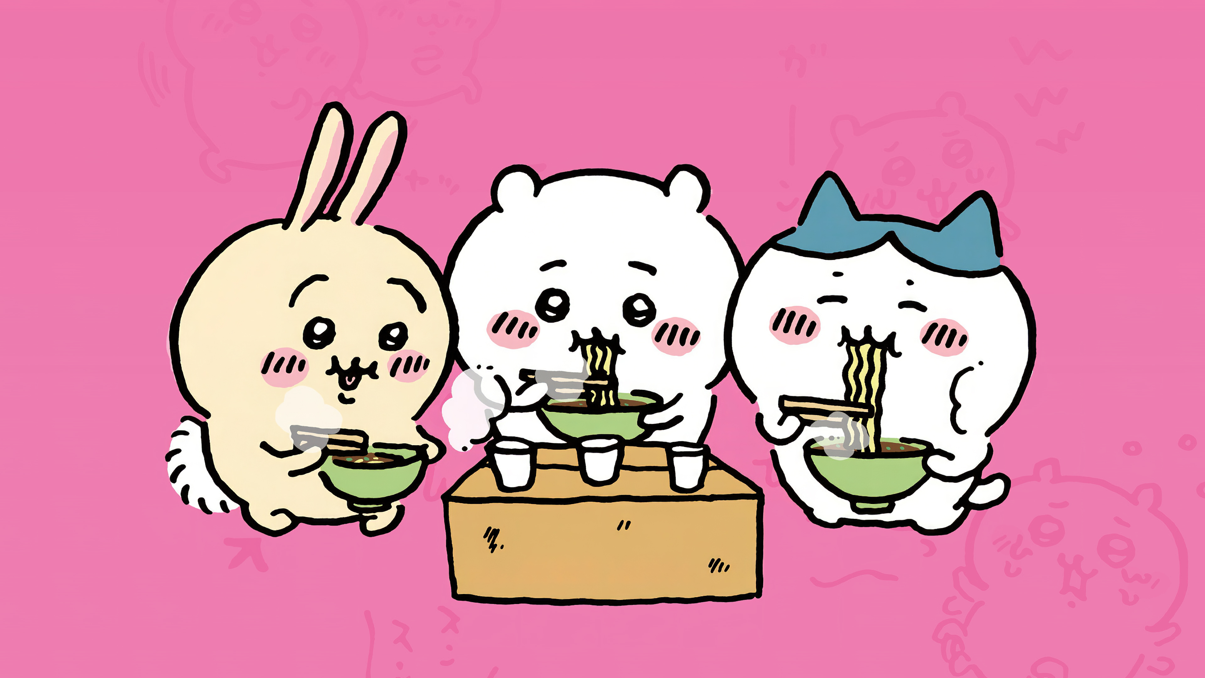 Nanka Chiisakute Kawaii Yatsu, Süßer Cartoon, Hachiware, Chiikawa, Usagi, Bezaubernd, Rosa Hintergrund