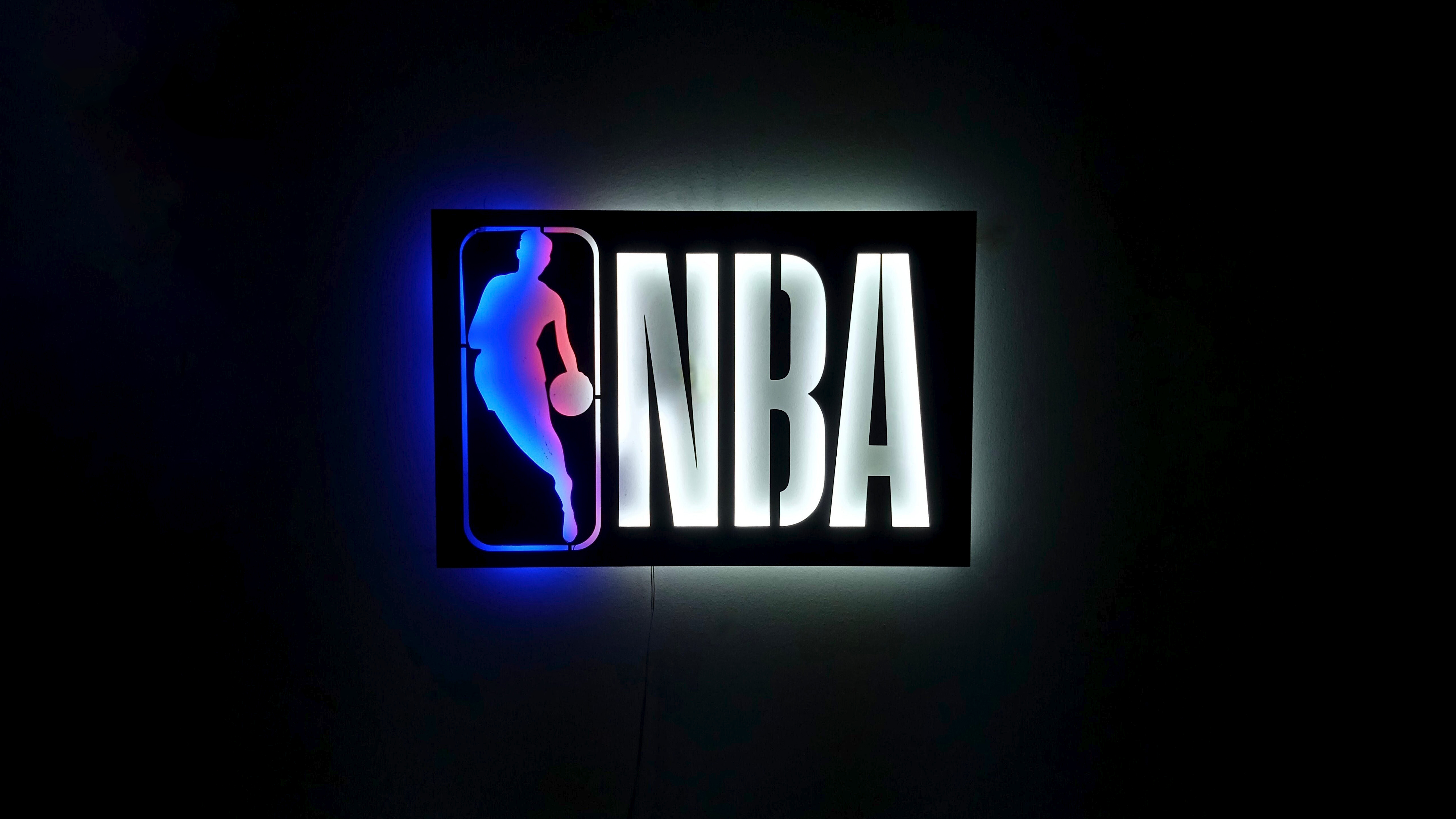 NBA, Neonschild, Basketball, Logo, Leuchtend, Dunkler Hintergrund, 5K