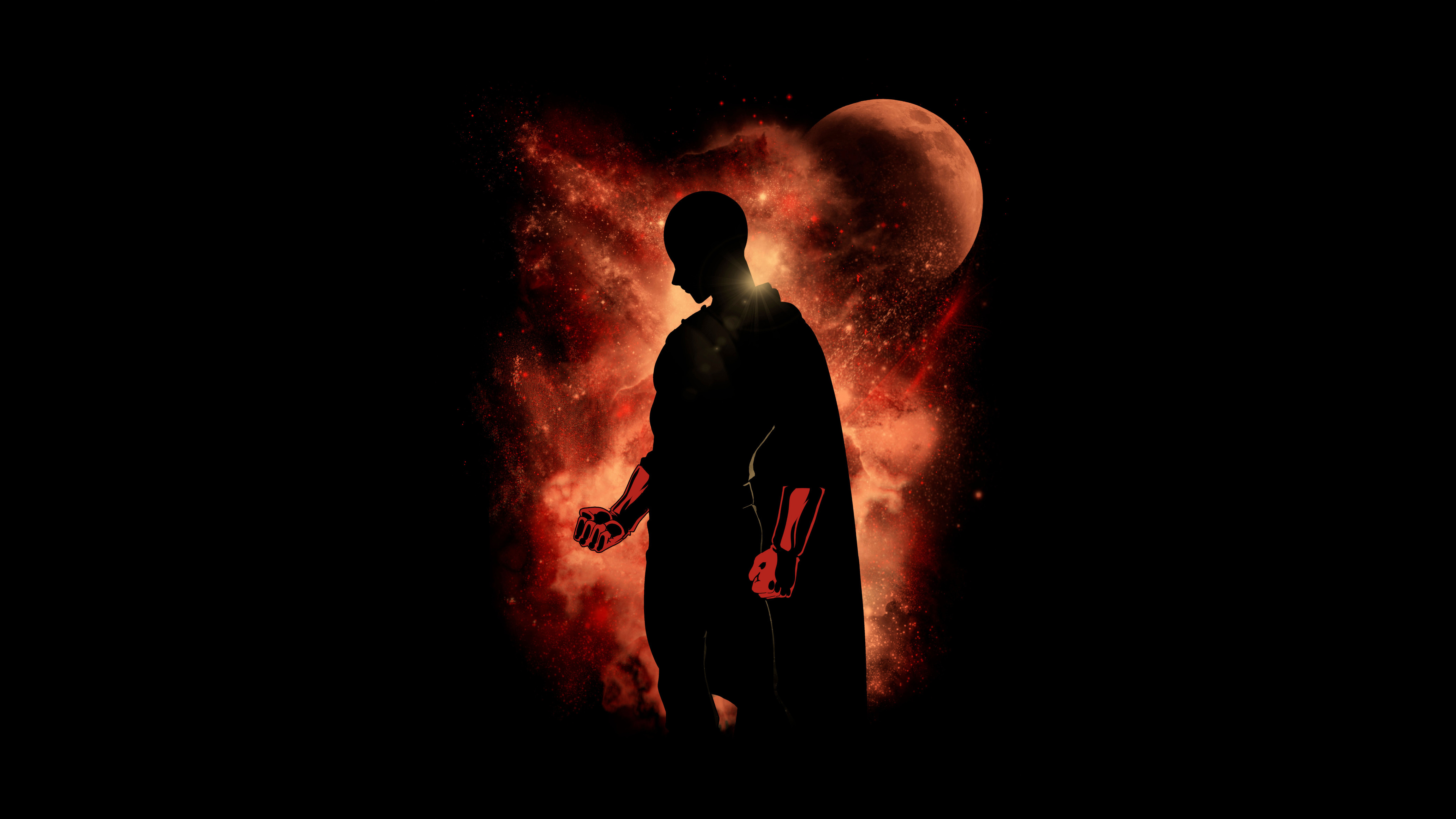 One Punch Man, Silhouette, schwarzer Hintergrund, Saitama, 5K