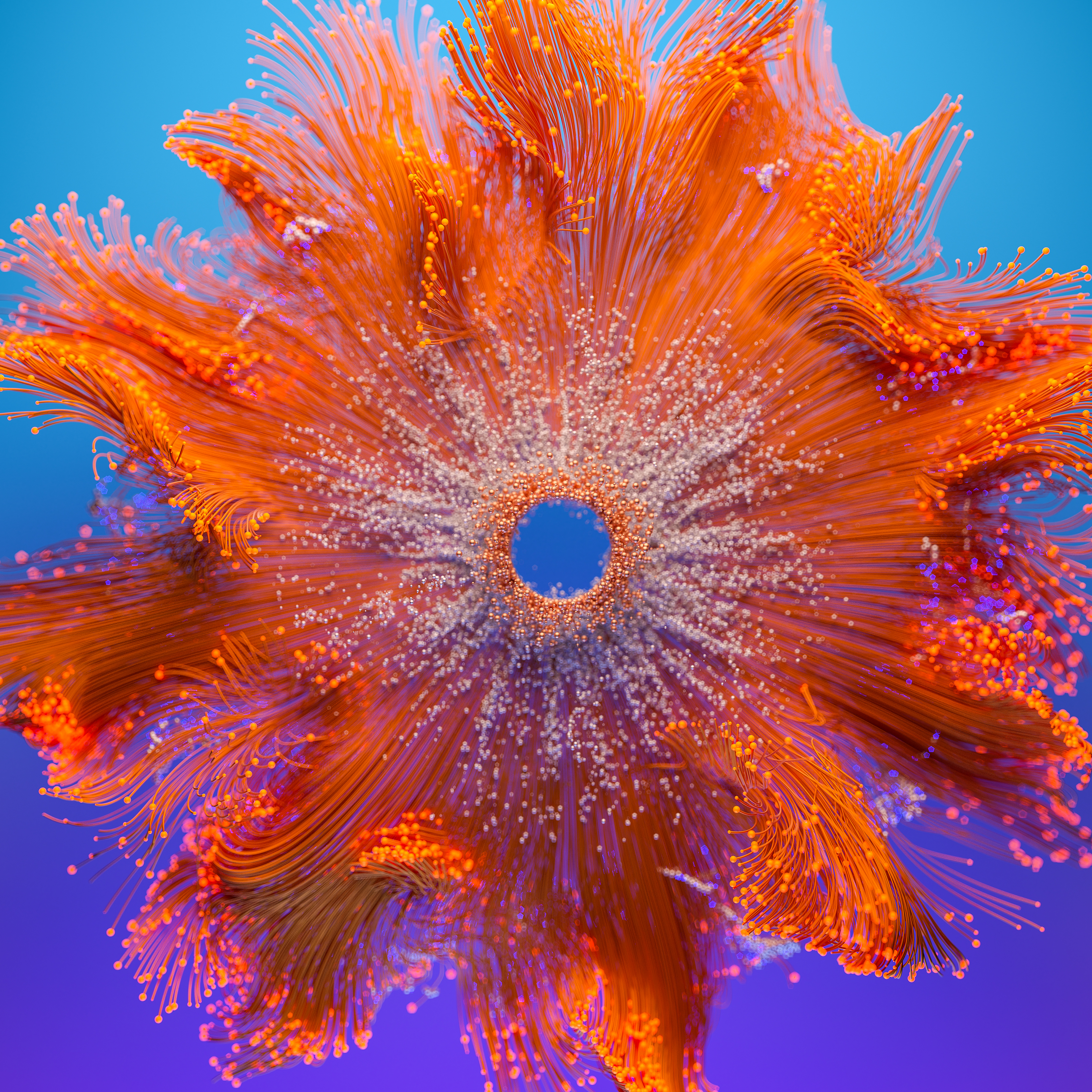 Partikel, 3D-Hintergrund, digitale Kunst, oranger Hintergrund