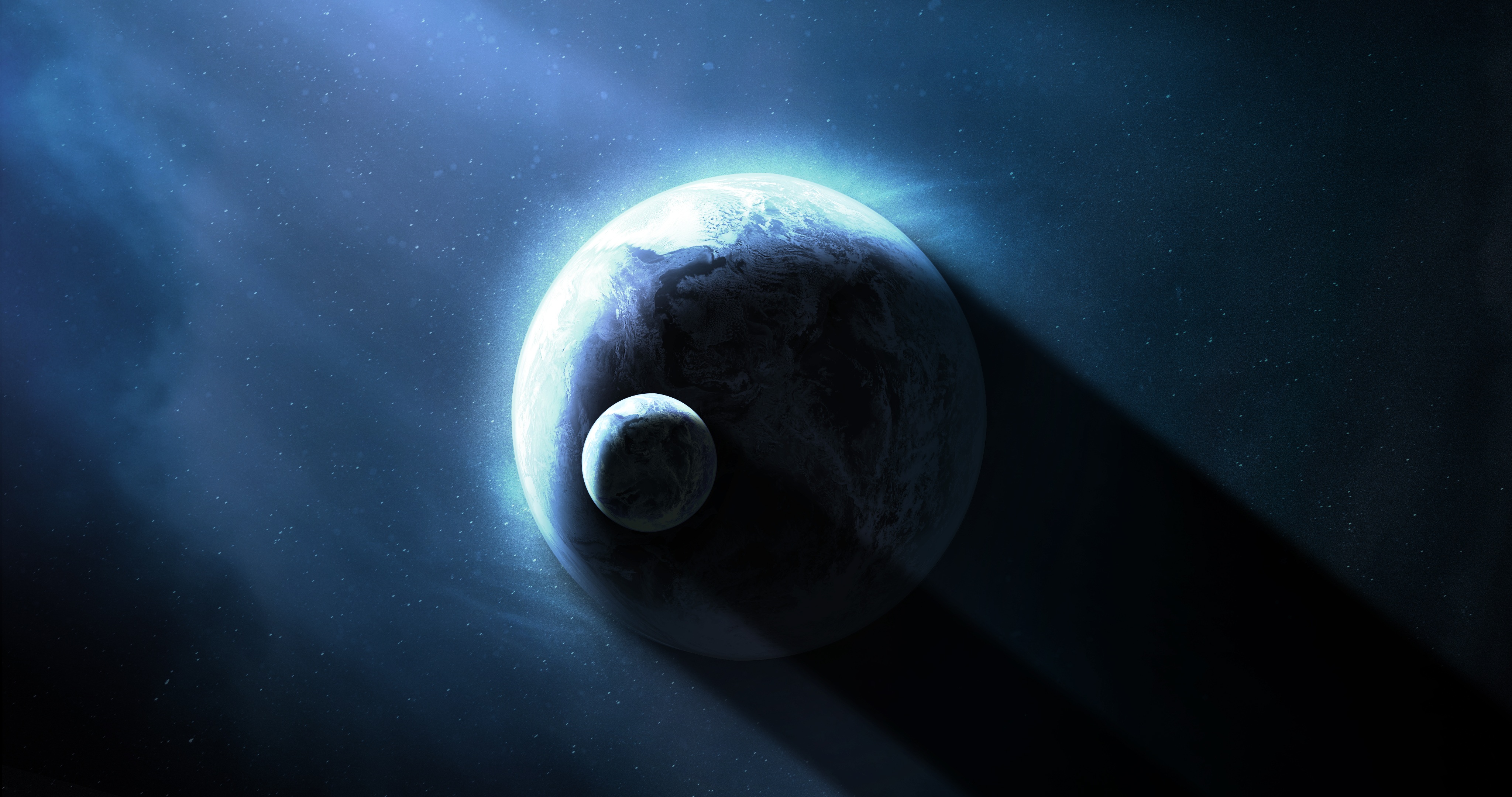 Planeten, Astronomie, Sterne, Schatten, Dunkler Hintergrund, Sonnenlicht, Blau