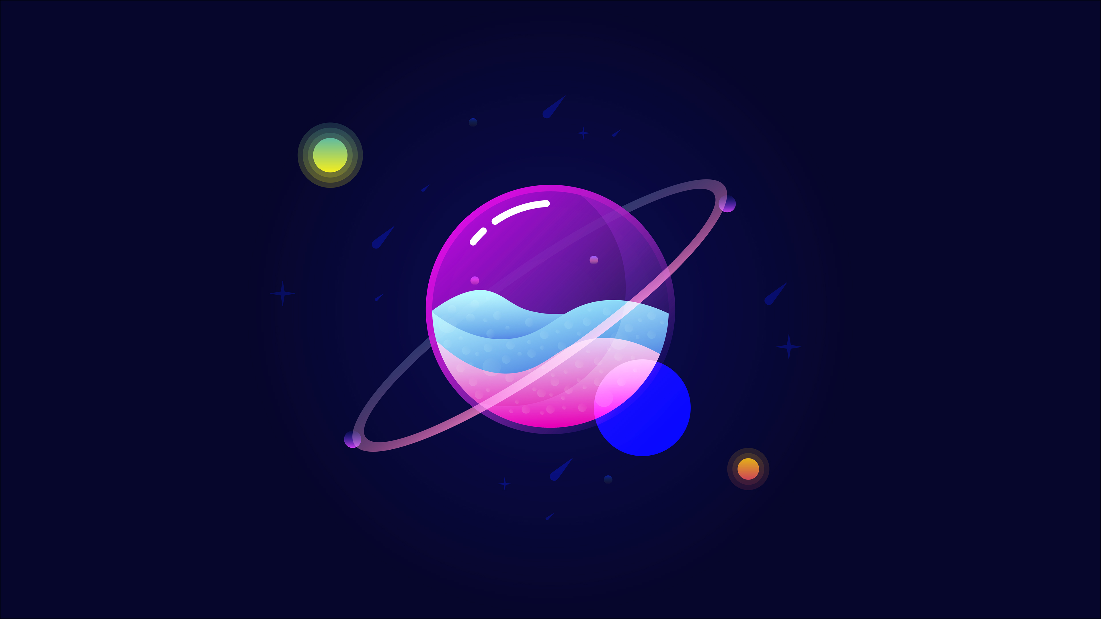 Planeten, Farbenfroh, Umlaufbahn, Minimalistische Kunst, Illustration, Dunkler Hintergrund