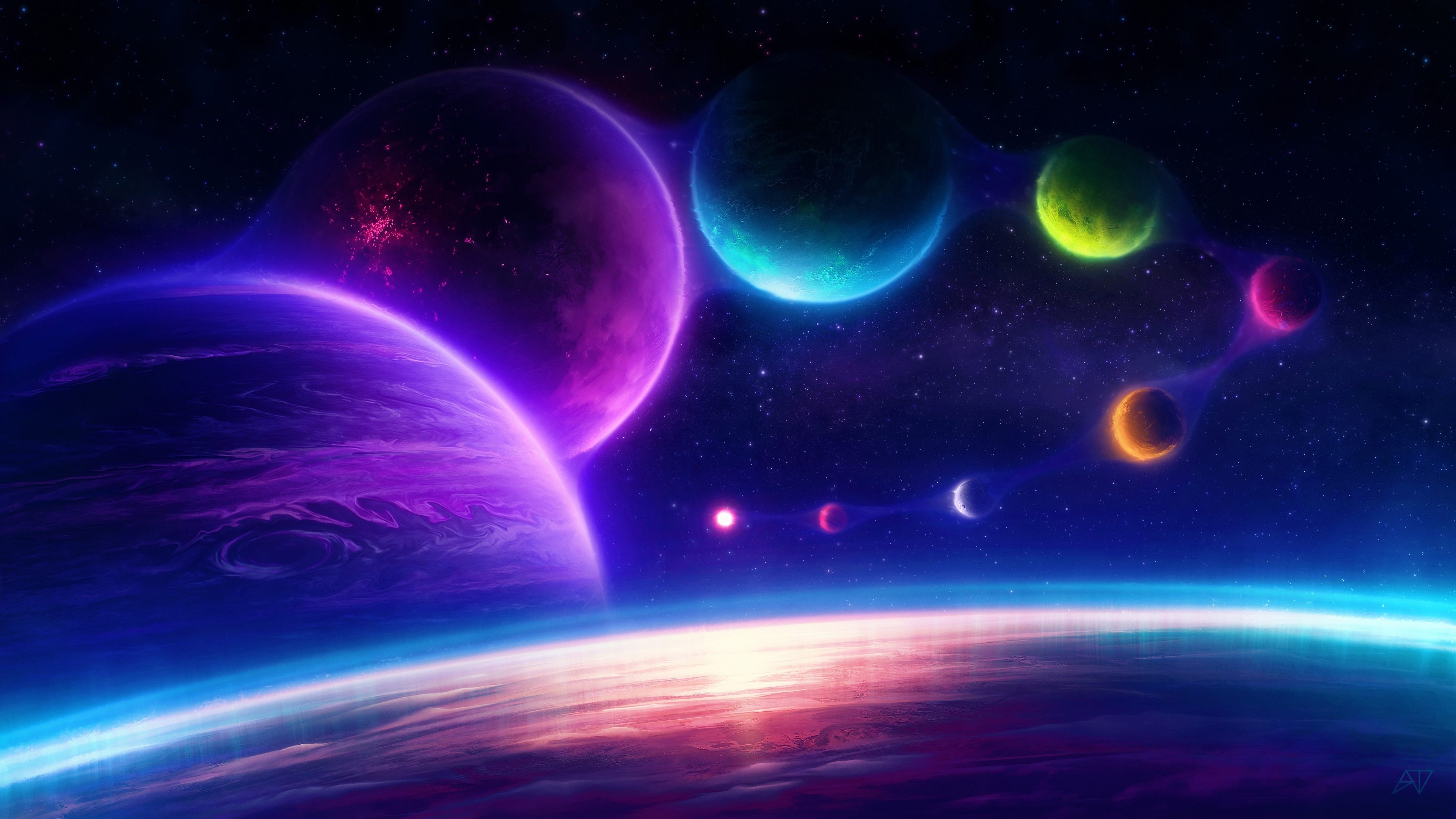 Planeten, Farbenfroher Himmel, Surreal, Sterne, Farbenfroher Hintergrund, Ästhetisch