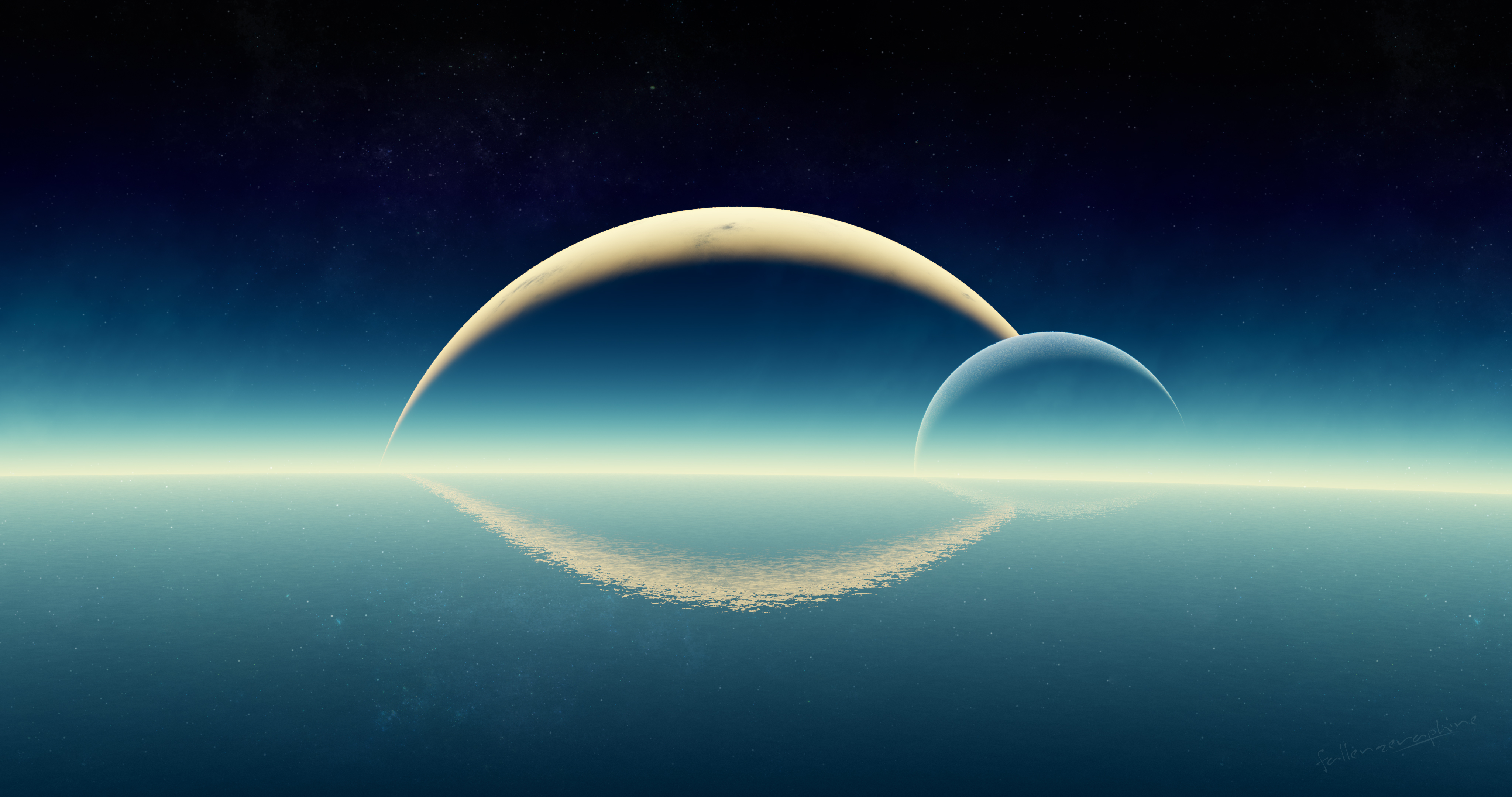 Planeten, Mond, Horizont, Ozean, Geschwister, Panorama, Ultrawide