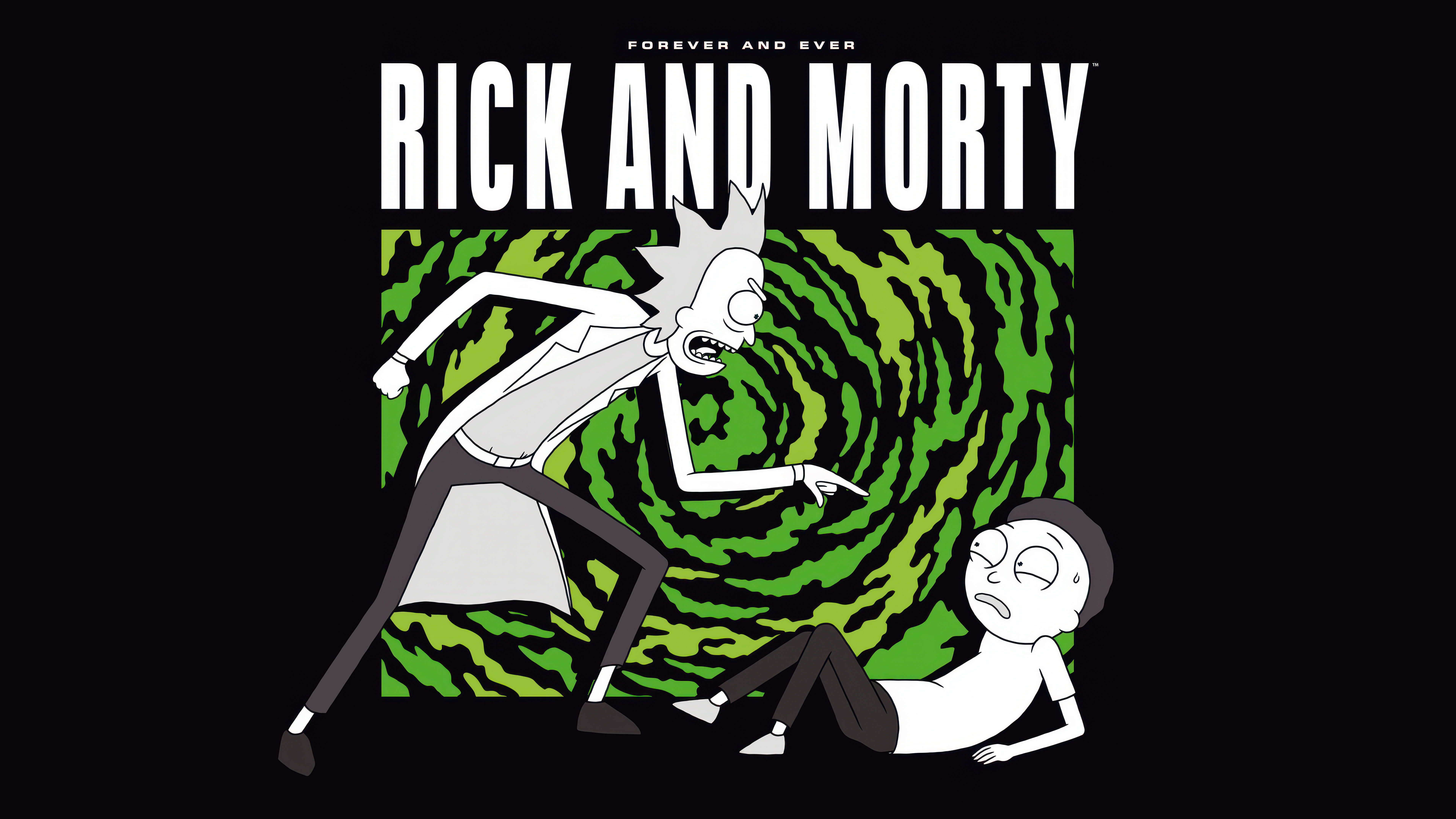 Rick and Morty, Schwarzer Hintergrund, Rick Sanchez, Morty Smith, AMOLED, 5K, 8K