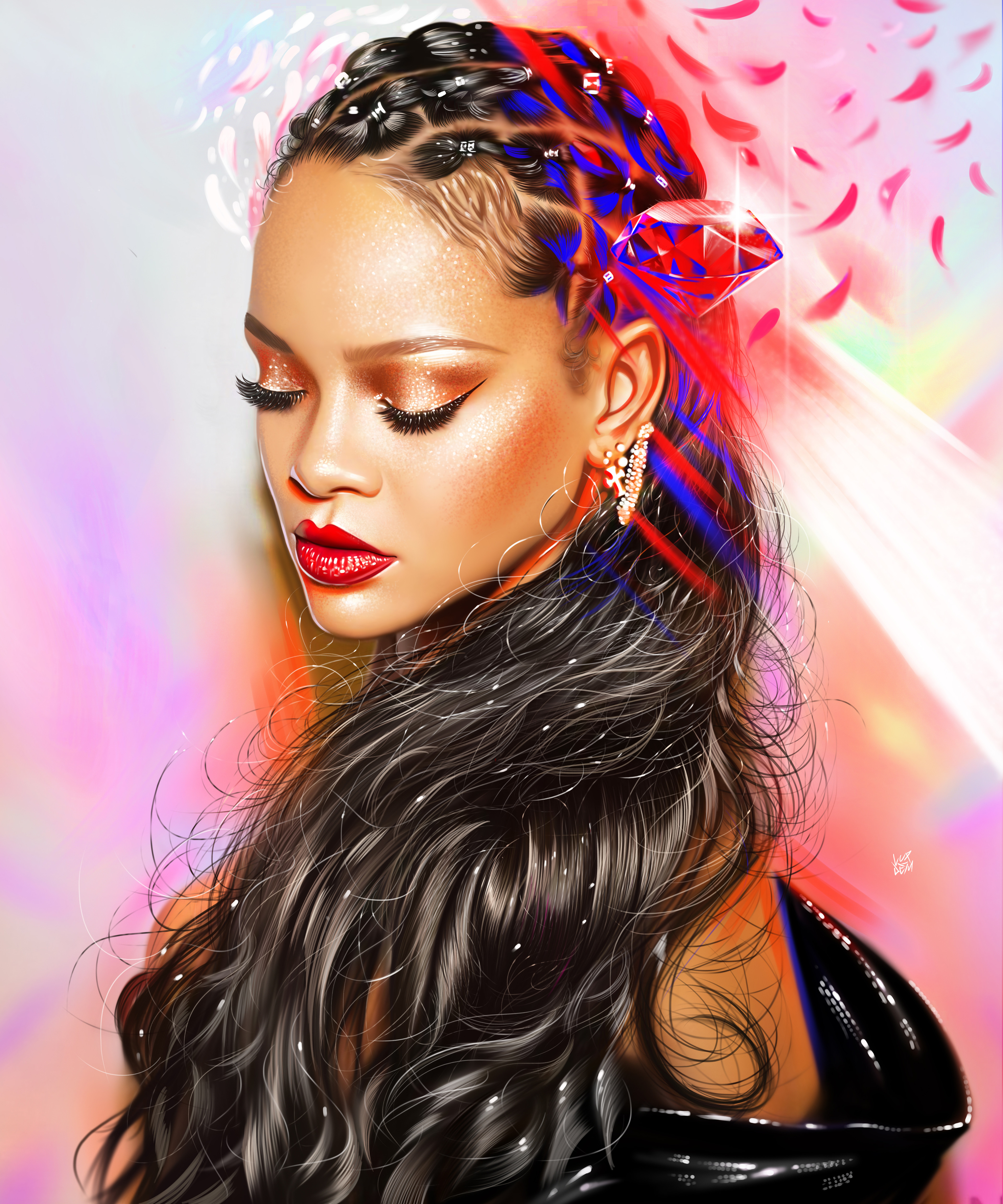 Rihanna, Digitale Kunst, Barbadische Sängerin, Porträt, Farbe, Farbenfroh, Lebendig, Magisch, Illustration