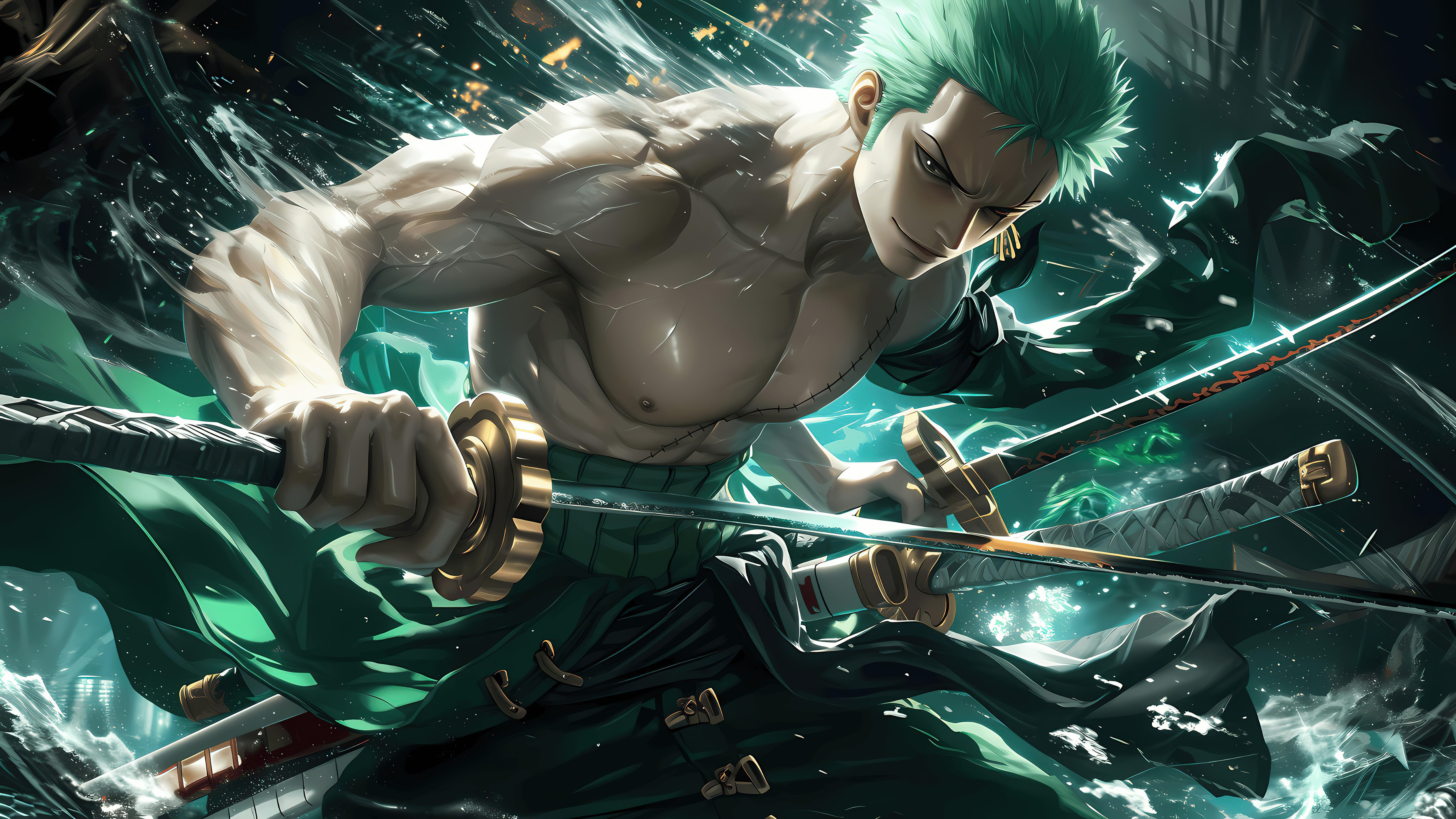 Roronoa Zoro, Schwert, 5K, One Piece, Grün