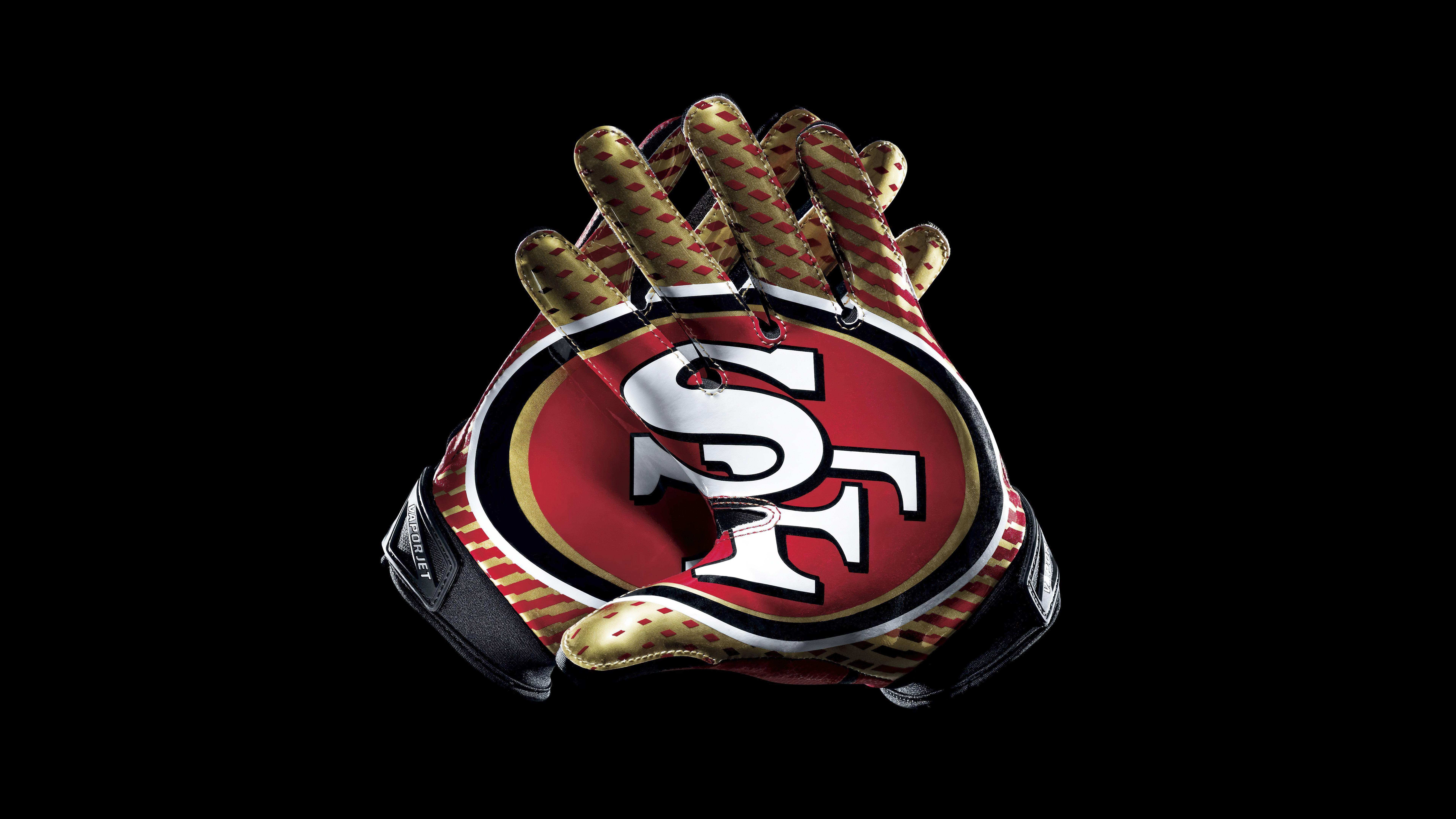 San Francisco 49ers, Handschuhe, Schwarzer Hintergrund, 8K, American-Football-Team, 5K