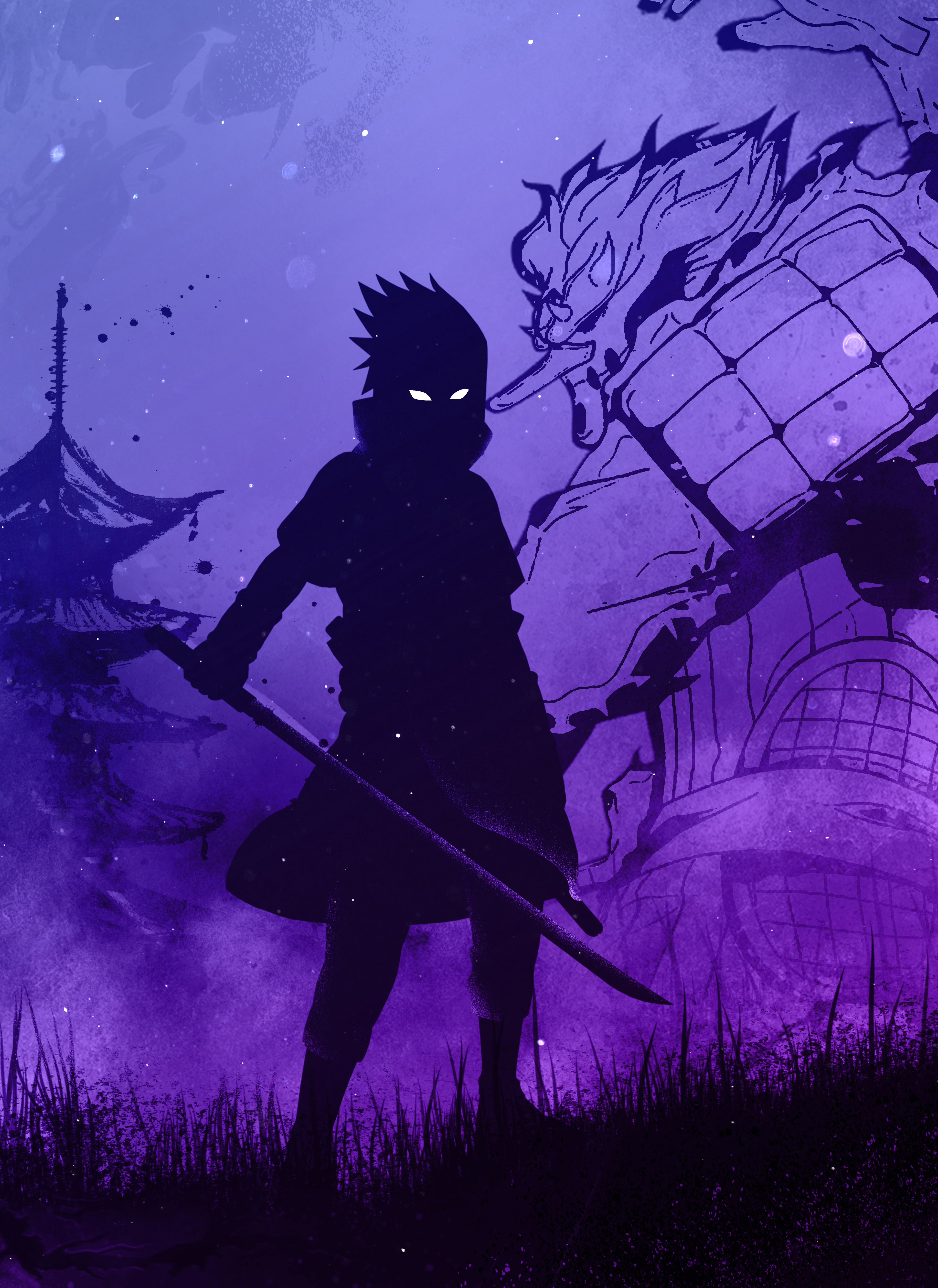 Sasuke Uchiha, Silhouette, Naruto, Illustration