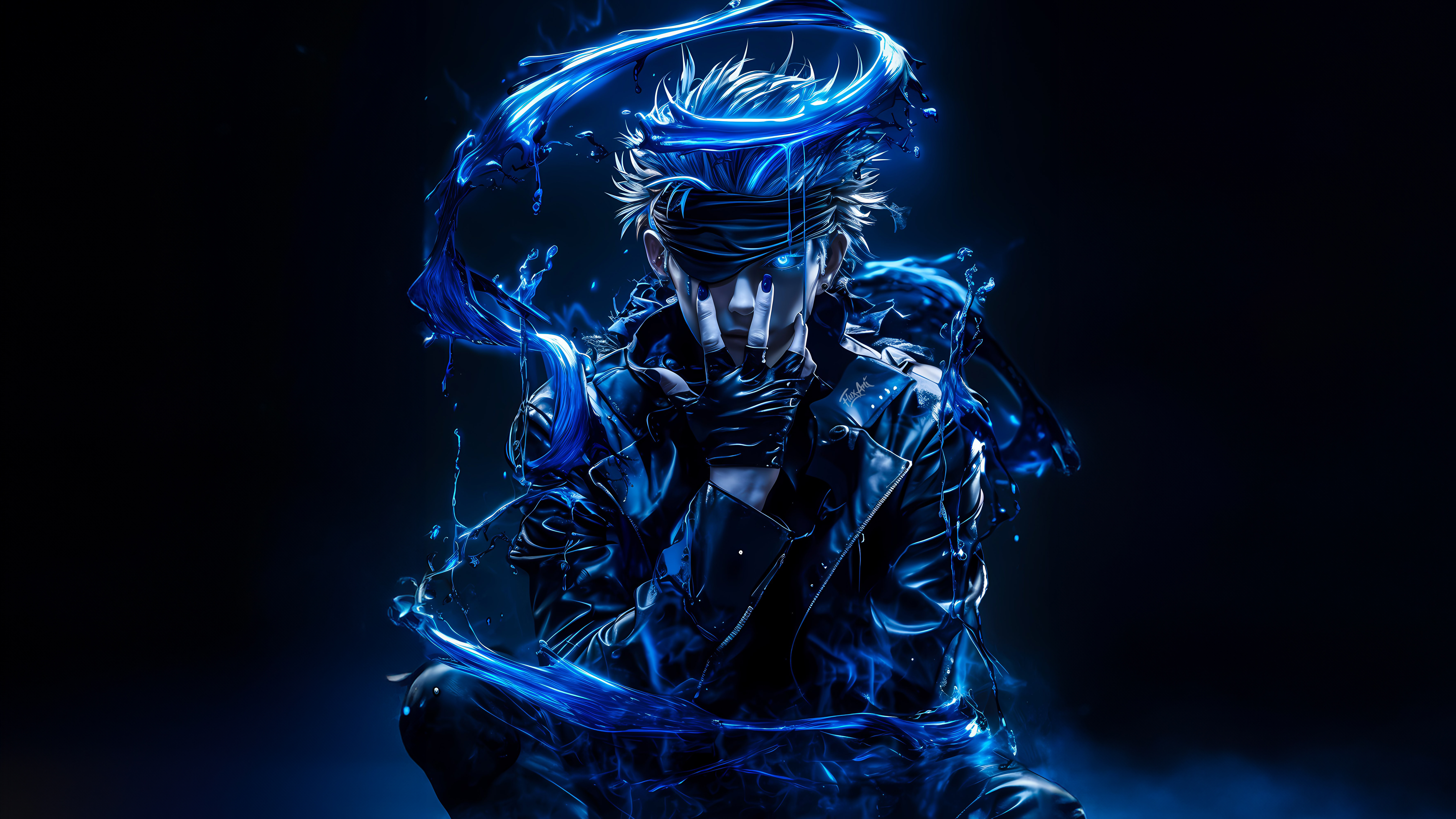 Satoru Gojo, blaue Ästhetik, dunkelblau, dunkler Hintergrund, 5K, 8K, Jujutsu Kaisen