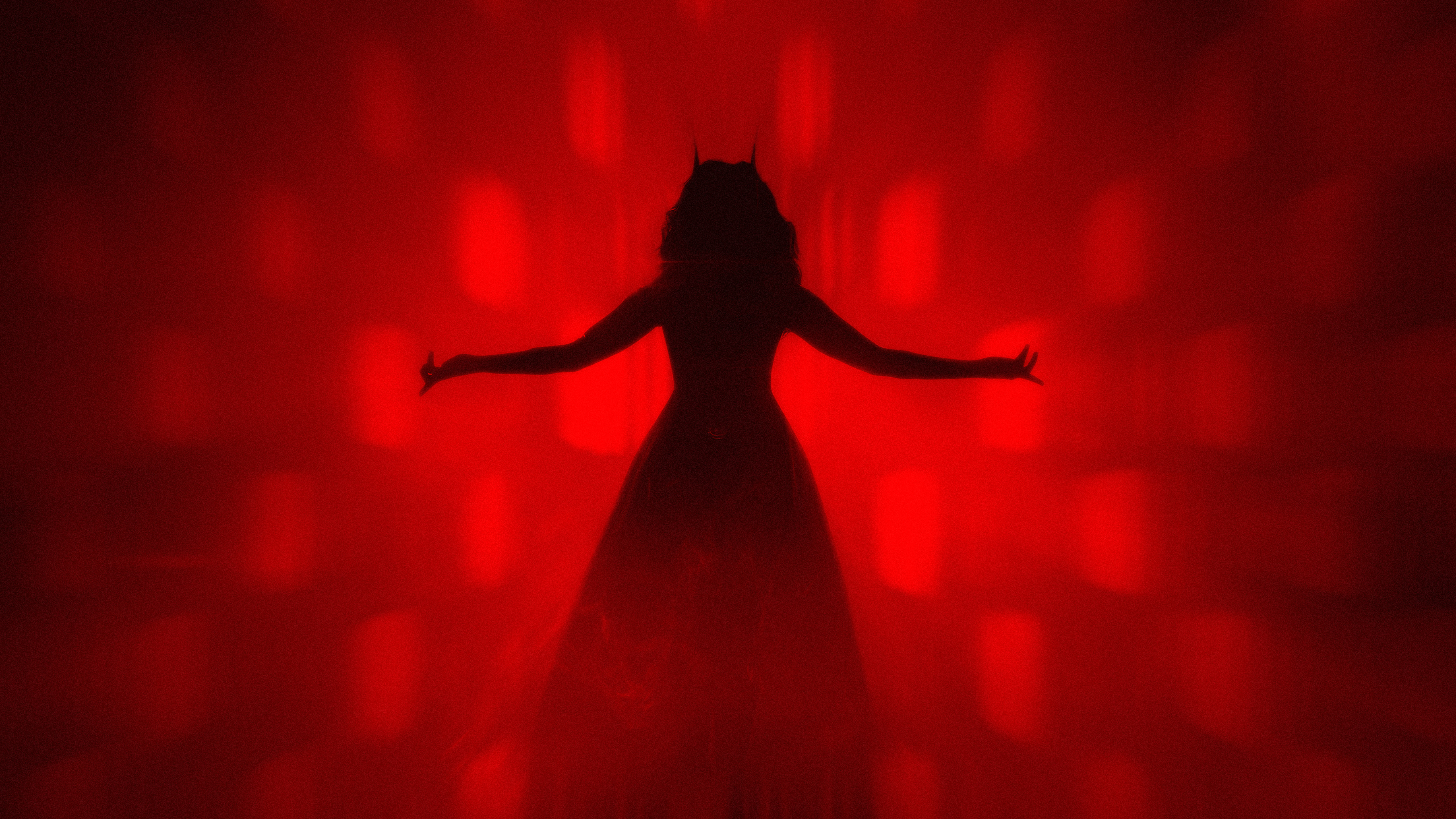 Scarlet Witch, Silhouette, roter Hintergrund, 5K