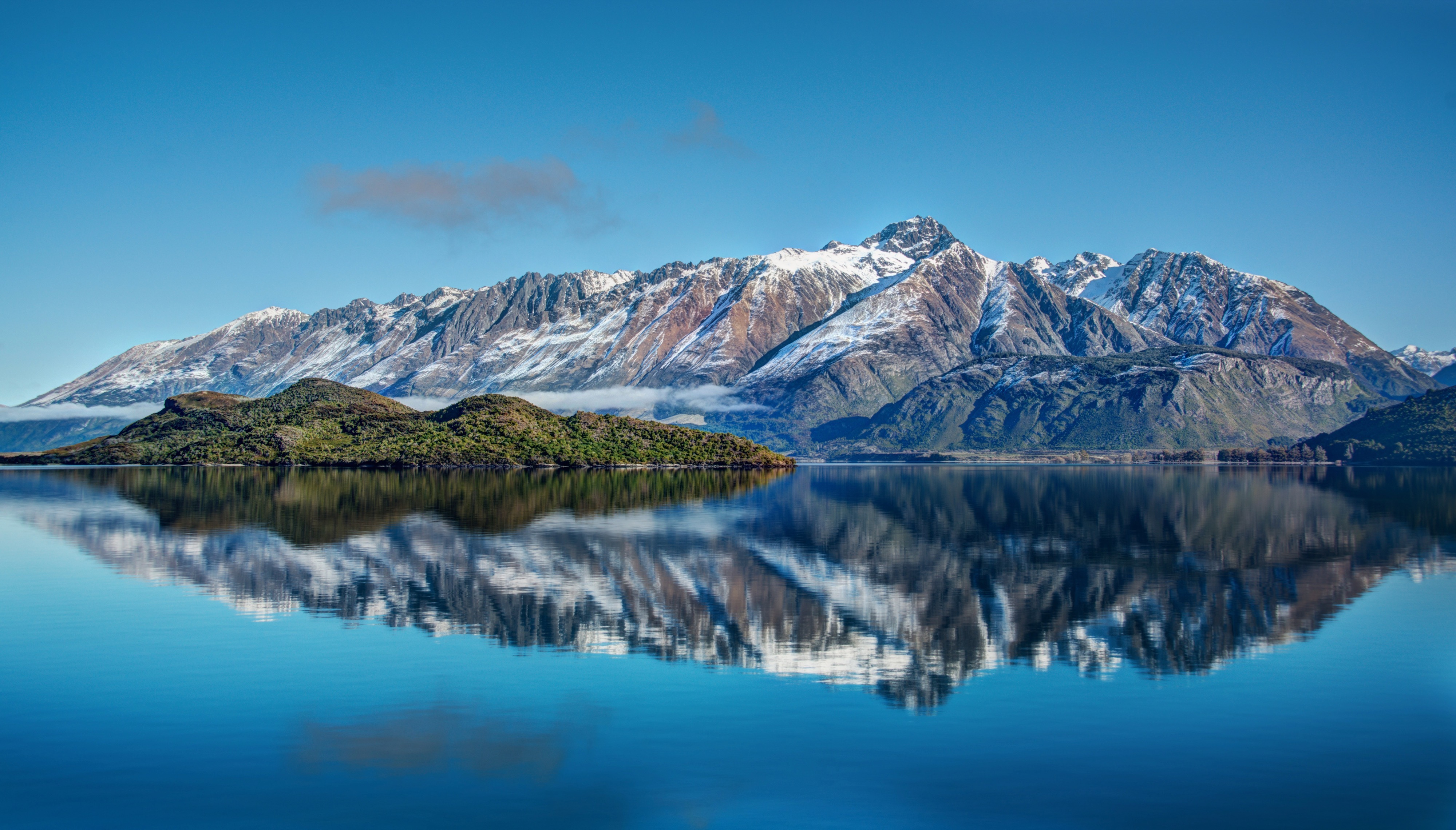 Schneeberge, See, Spiegelung, Wasser, Blauer Himmel, Landschaft, Wolken