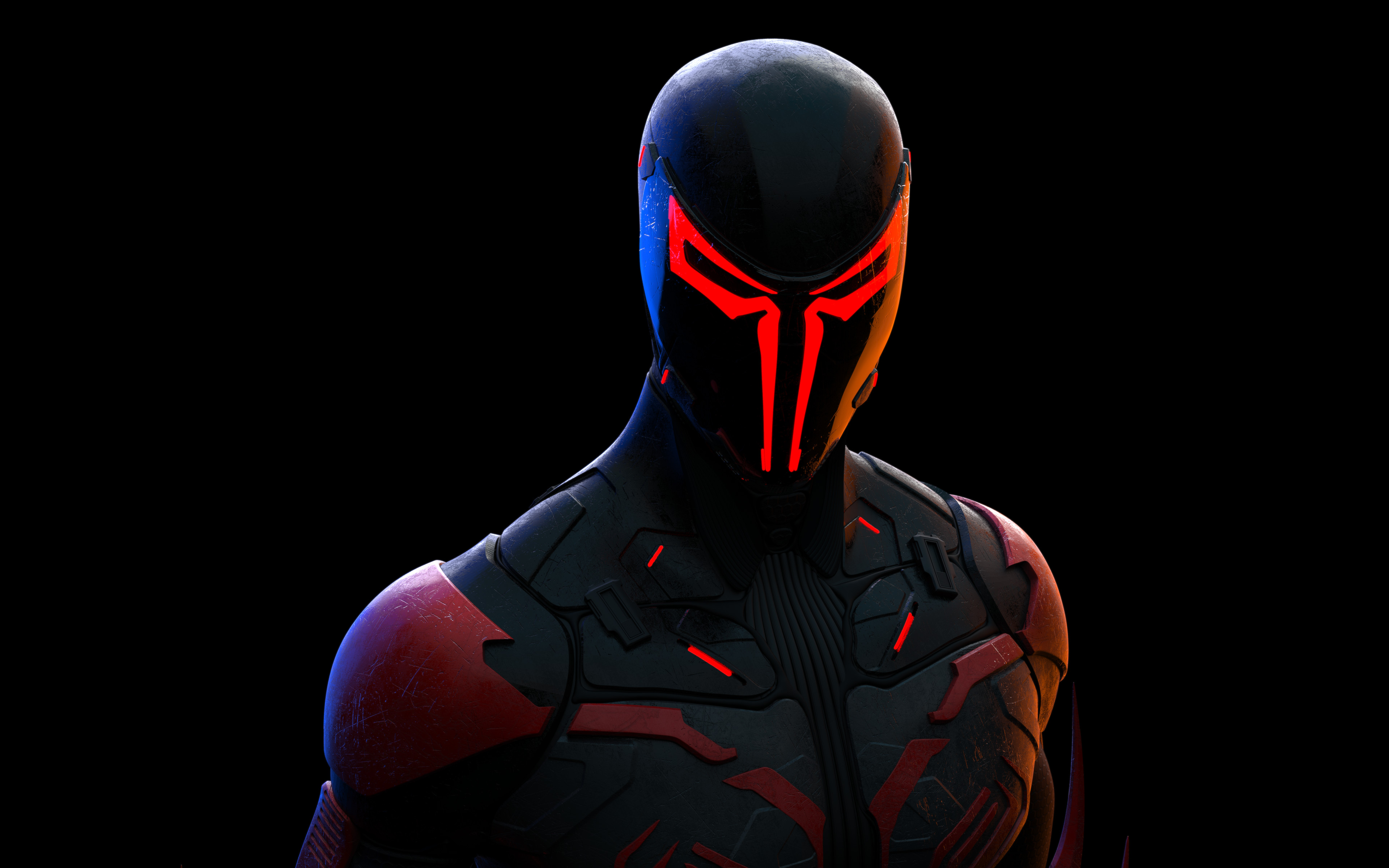 Spider-Man 2099, AMOLED, Marvel-Superhelden, Marvel Comics, Concept Art, schwarzer Hintergrund, Spiderman