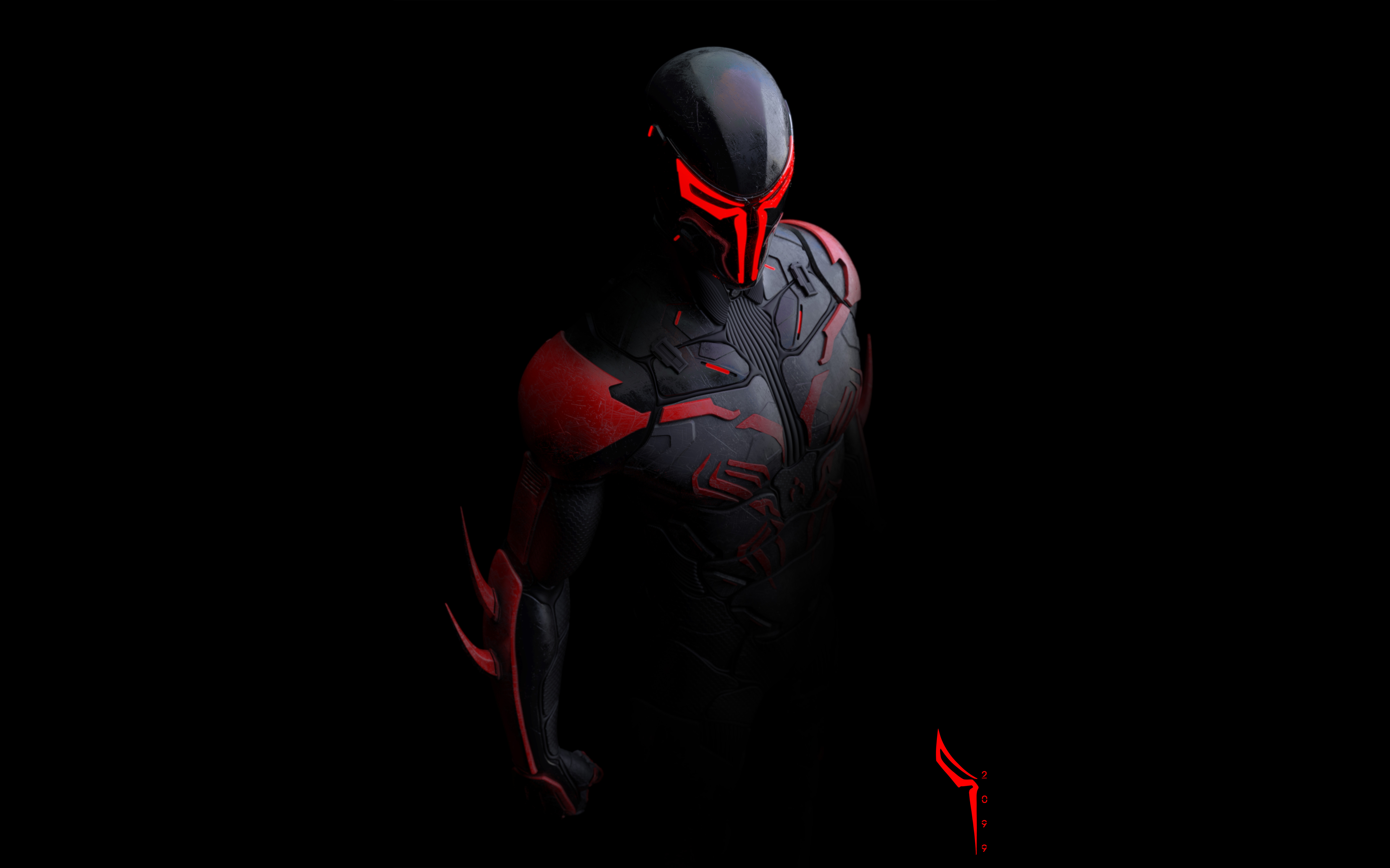 Spider-Man 2099, Marvel-Superhelden, Marvel Comics, Concept Art, AMOLED, schwarzer Hintergrund, 5K, 8K, Spiderman