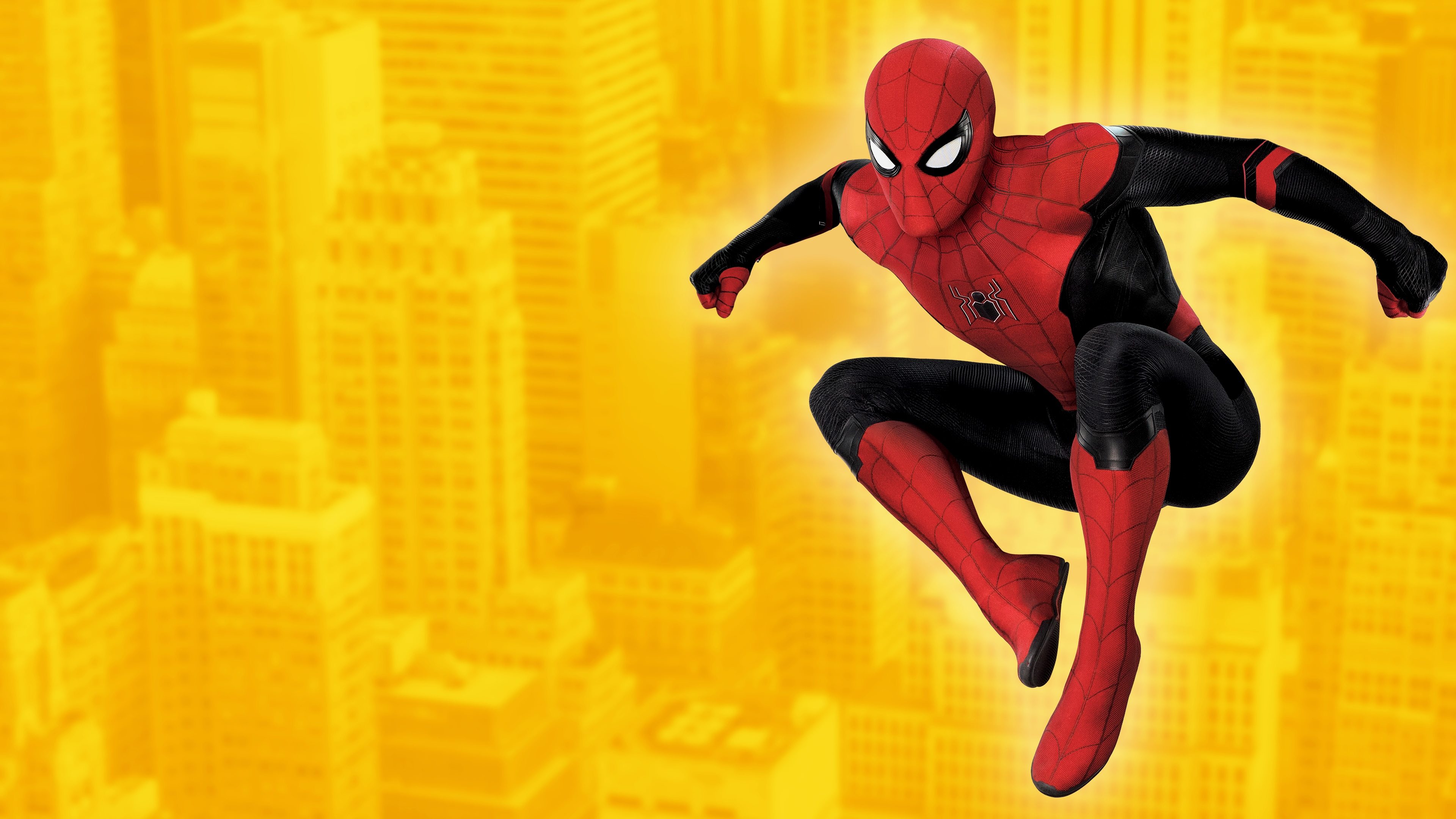 Spider-Man: Far From Home, Marvel-Superhelden, Marvel Comics, Gelber Hintergrund, Spiderman