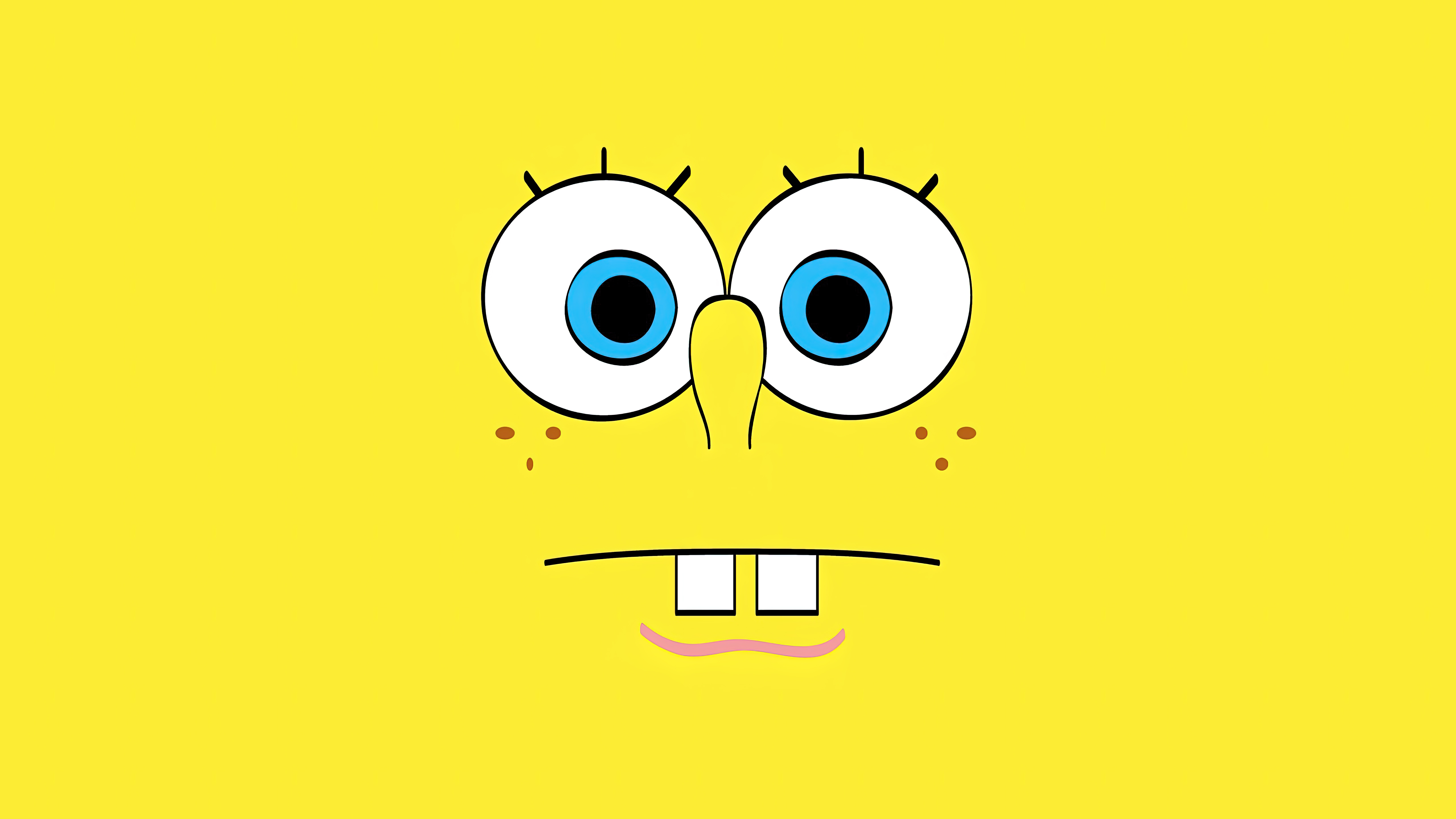 SpongeBob, Gelber Hintergrund, Minimalistisch, 5K, Schlicht