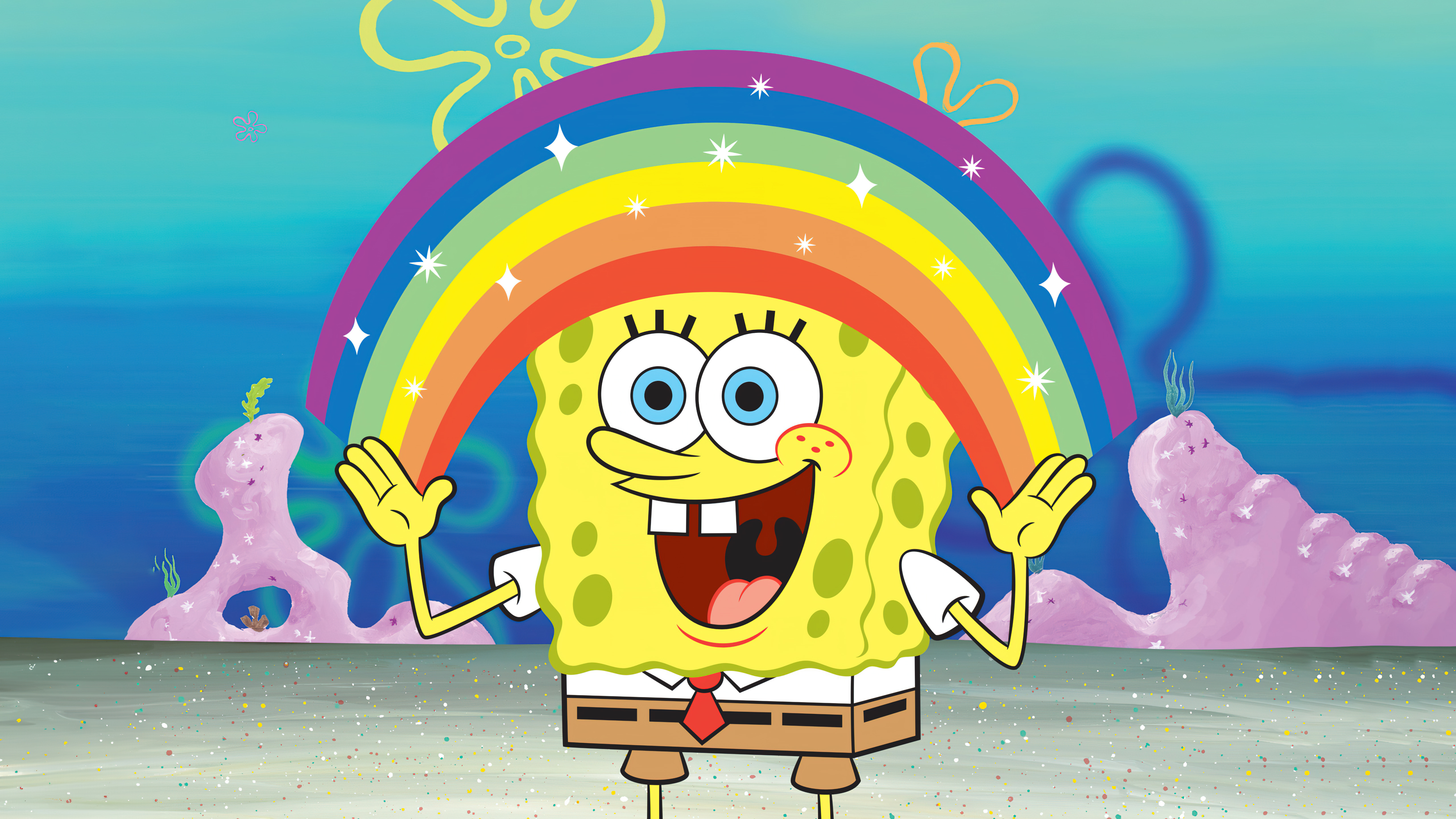 Spongebob, Regenbogen, SpongeBob Smiley-Gesicht, 5K, SpongeBob SquarePants