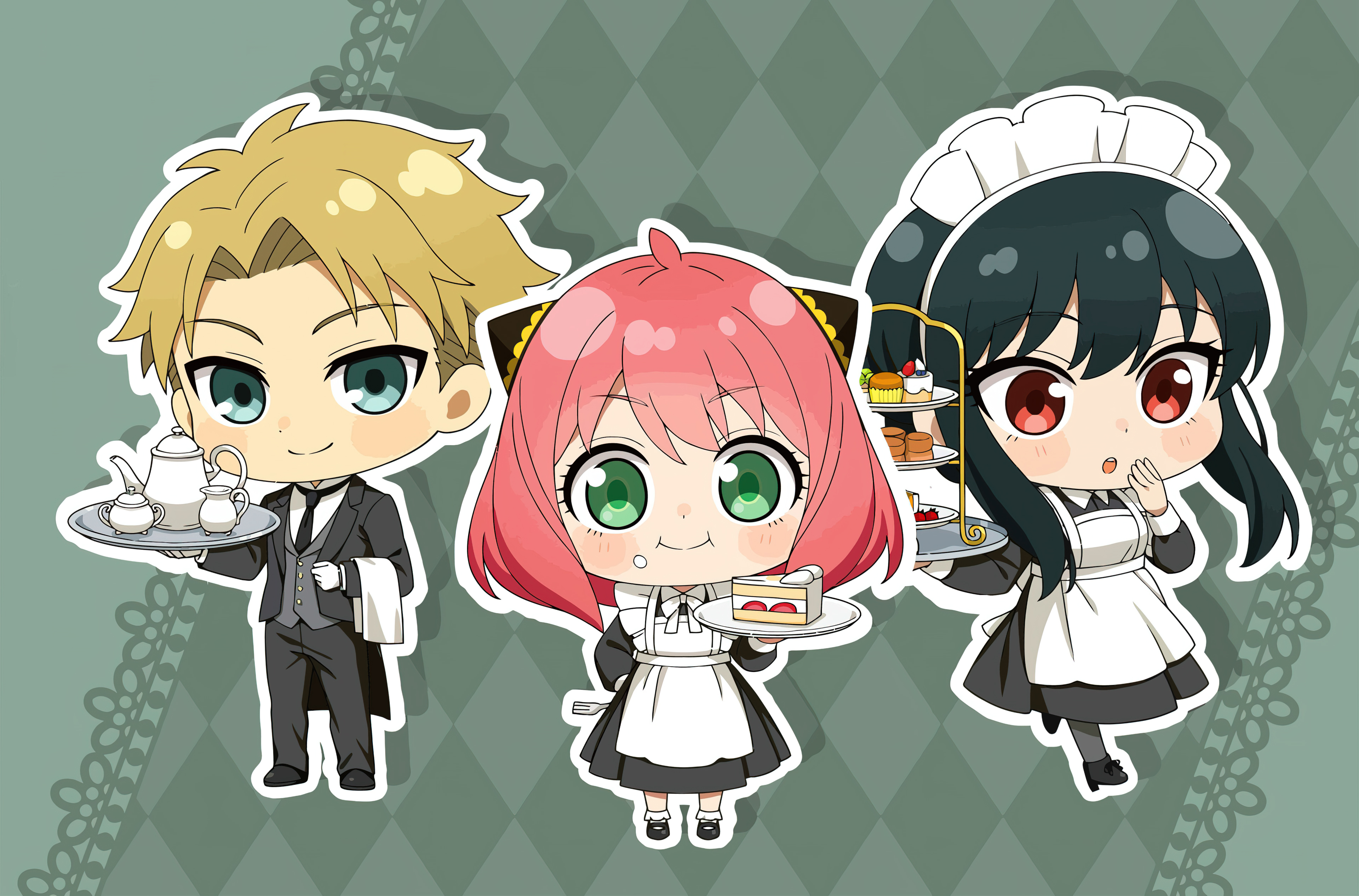 Spy x Family, Café, Loid Forger, Anya Forger, Yor Forger