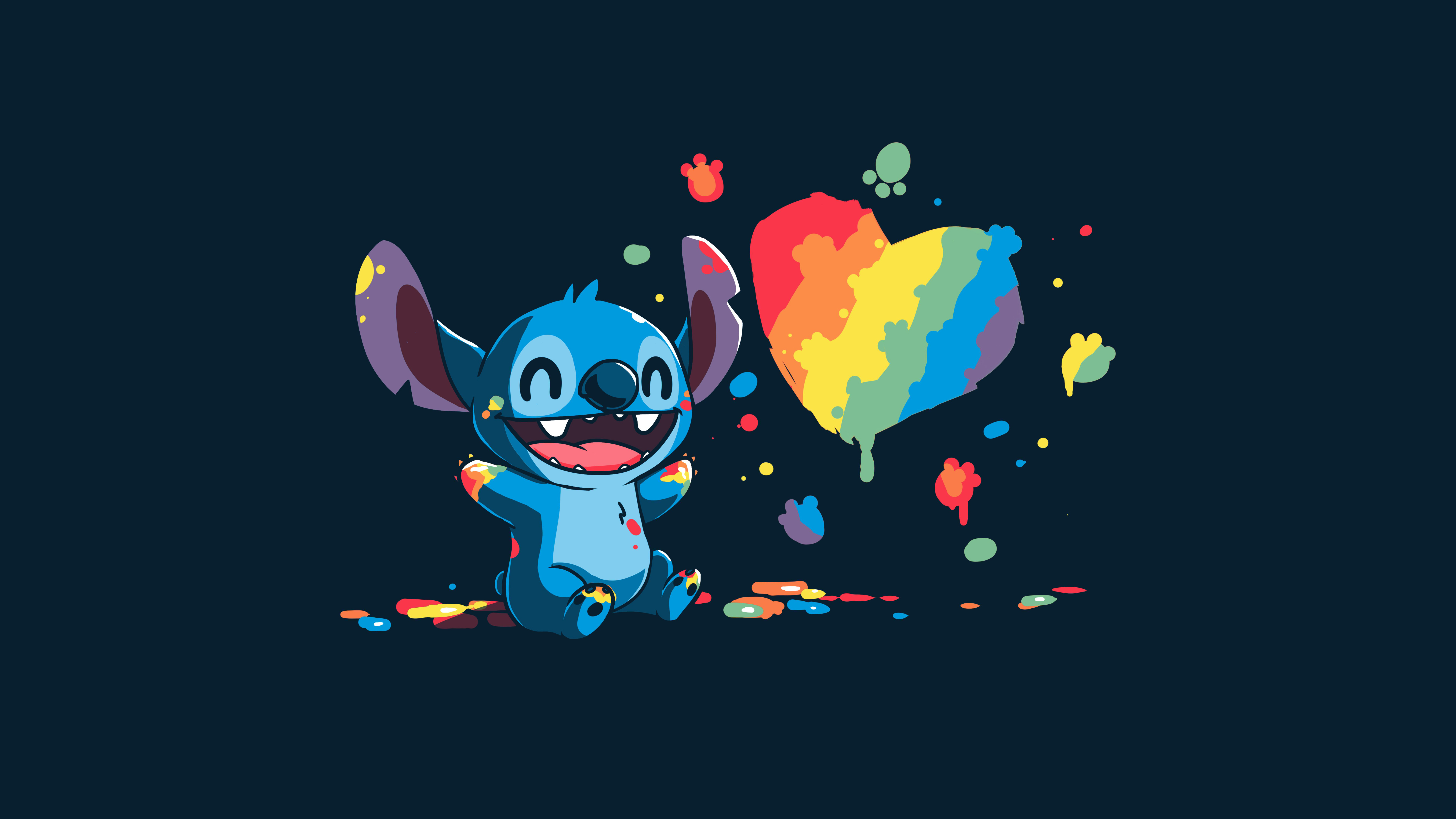 Stitch, Herz, Illustration, Regenbogen, Dunkelblau, Farbe, 5K, 8K