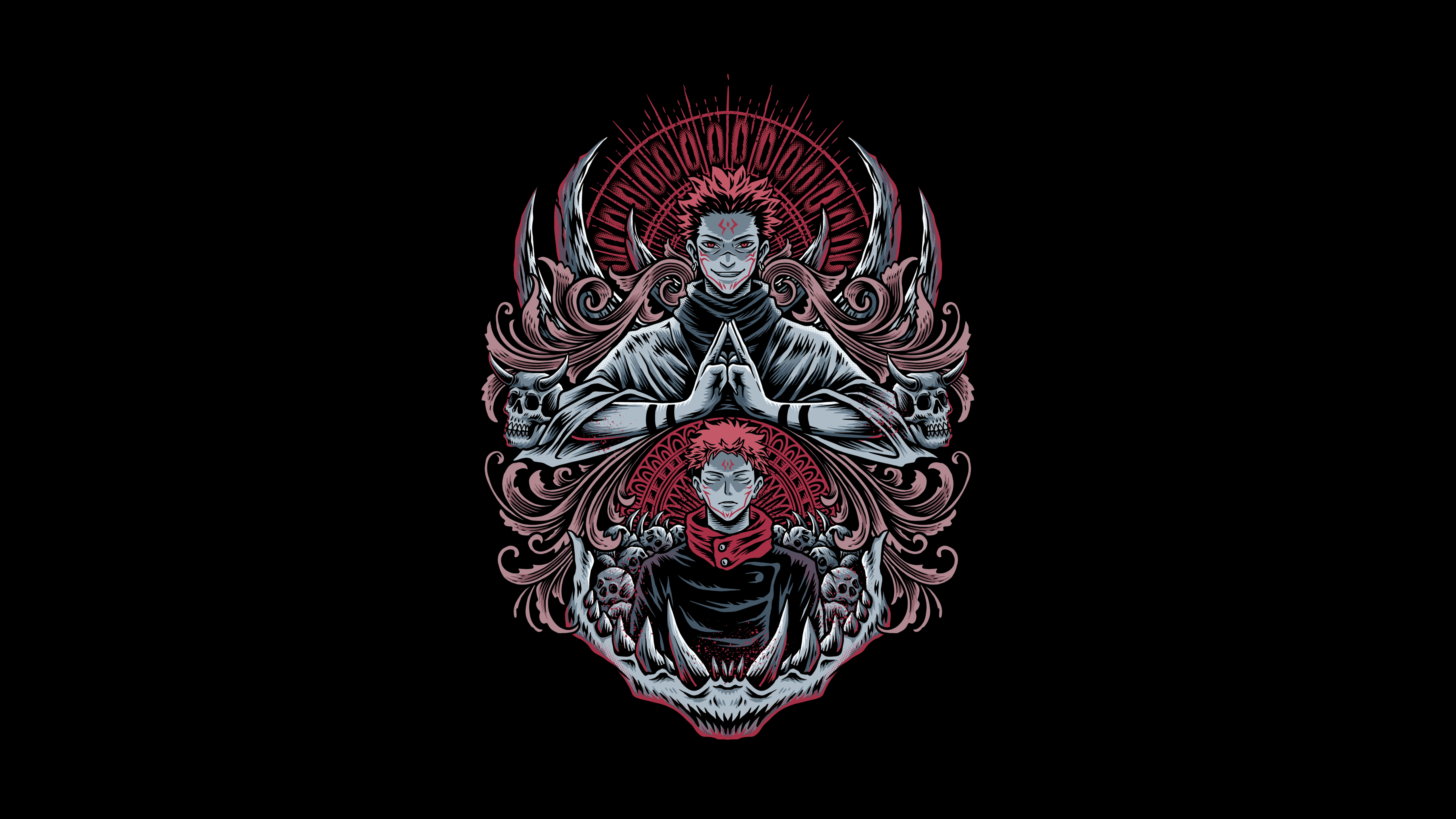 Sukuna, Jujutsu Kaisen, Yuji Itadori, AMOLED, Schwarzer Hintergrund