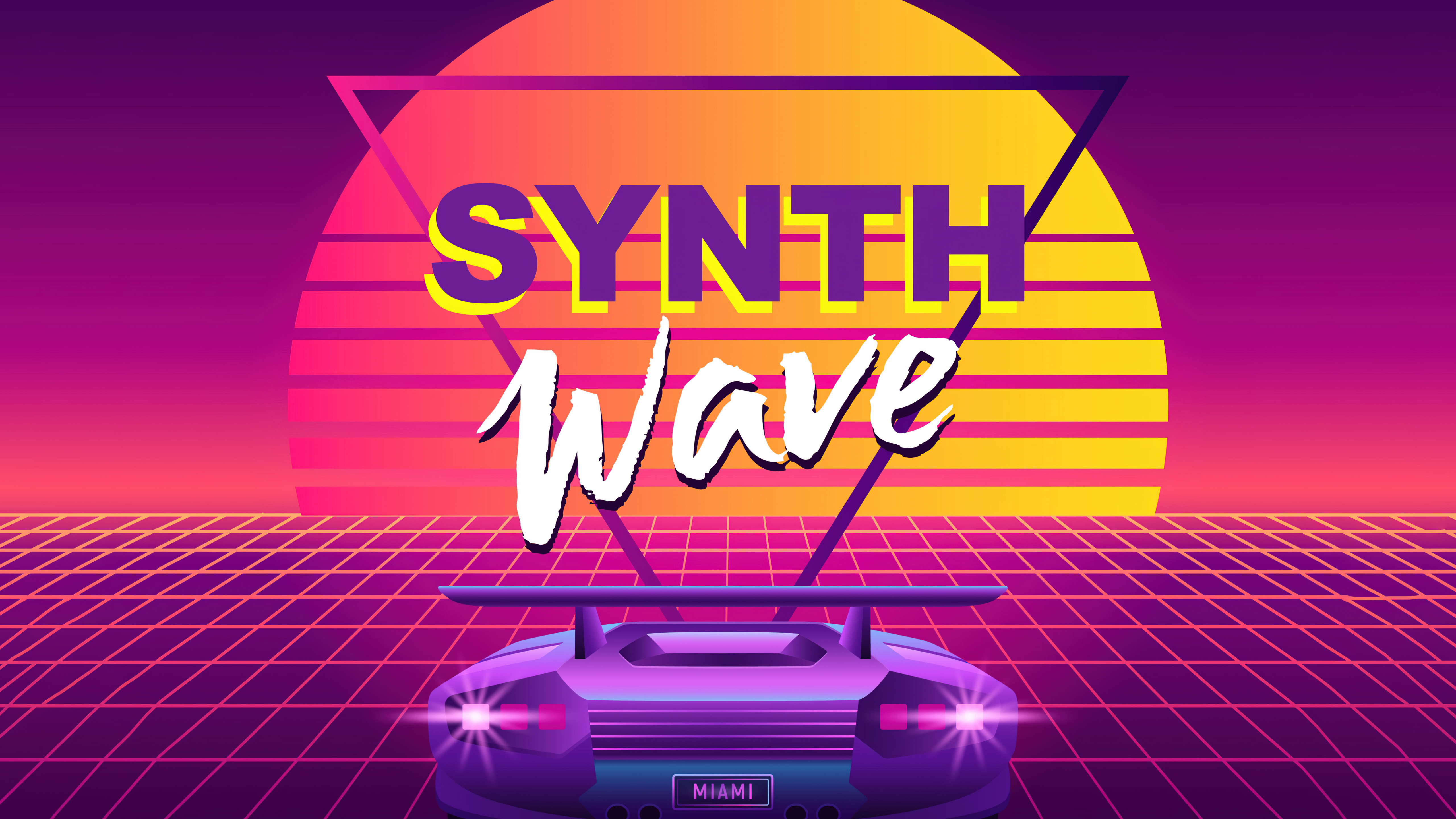 Synthwave, Outrun, Gitterlinien, Sonnenuntergang, 5K