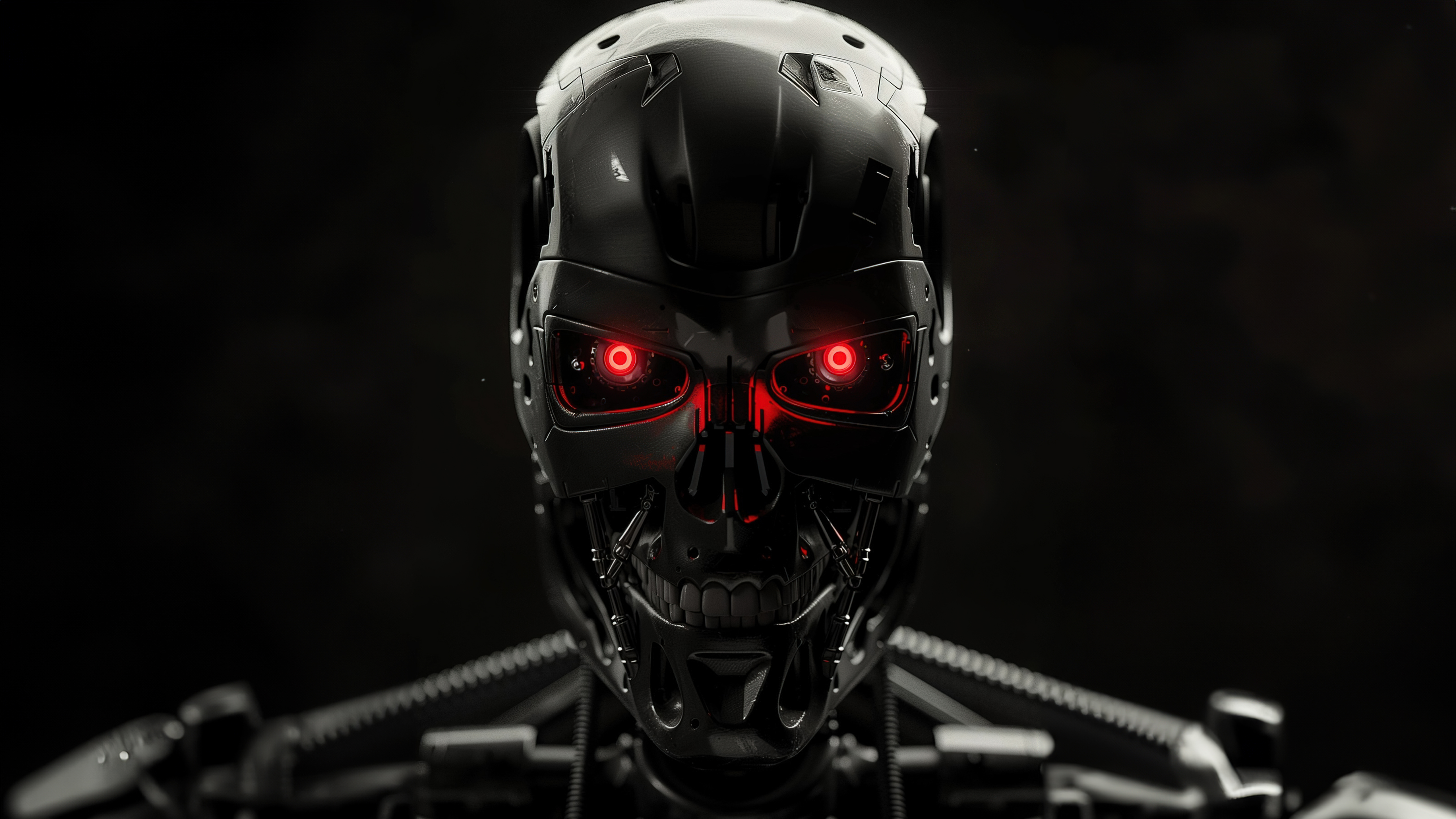 Terminator, Dunkler Hintergrund, 5K, KI-Kunst