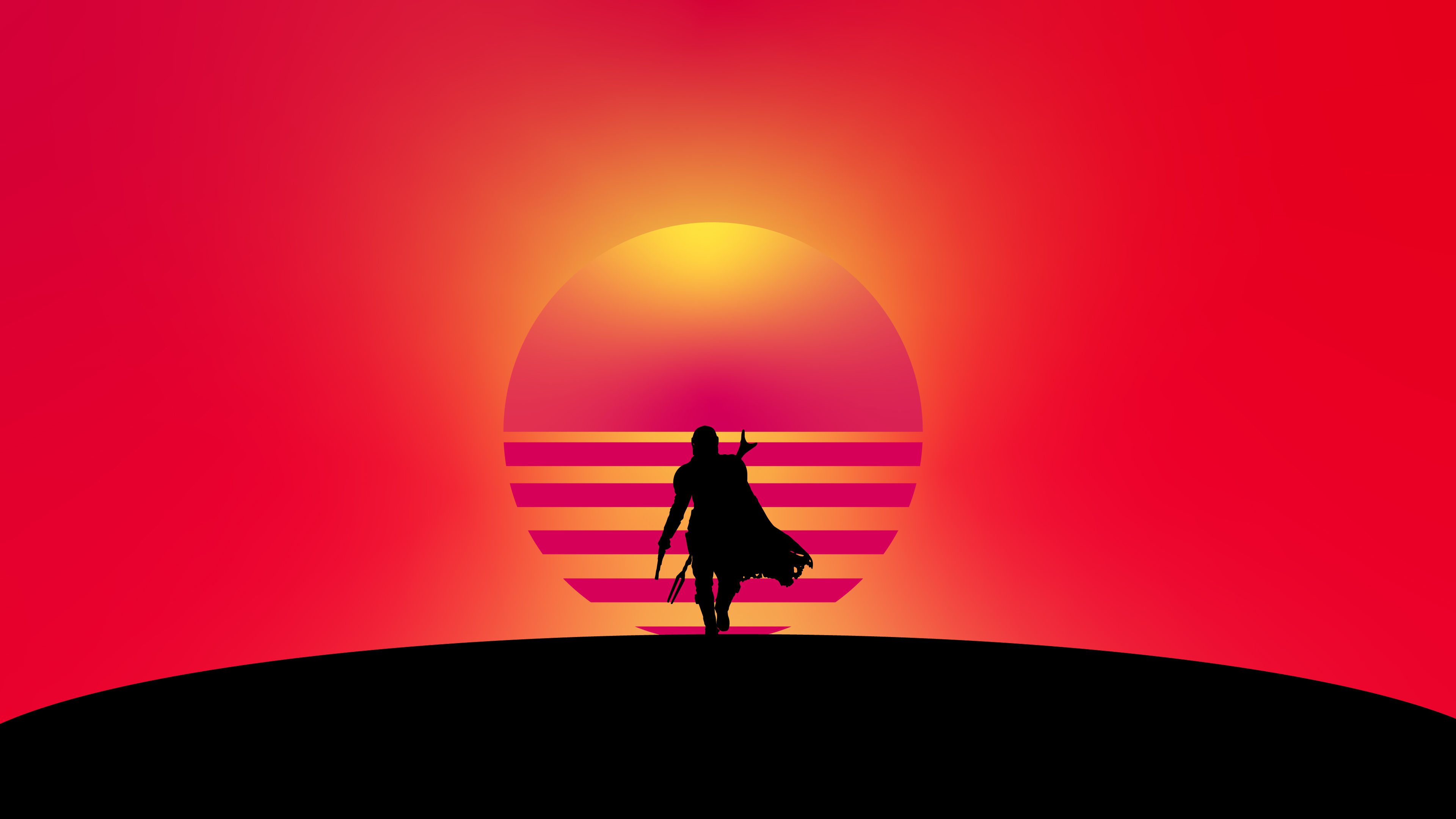 The Mandalorian, Artwork, Silhouette, Oranger Hintergrund, Schlicht