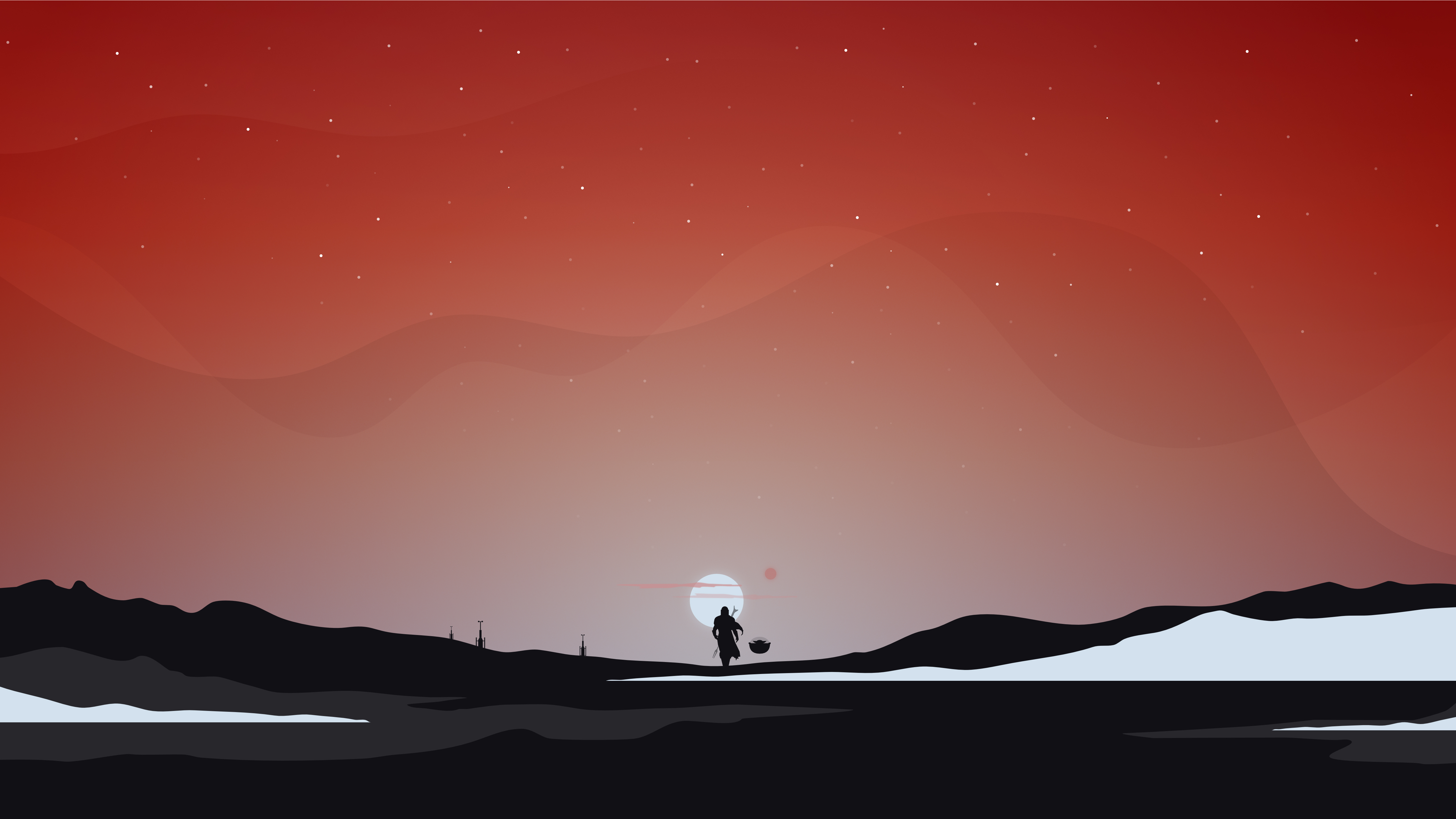 The Mandalorian, Star Wars, Dunkel, Roter Himmel, Fernsehserie, 5K