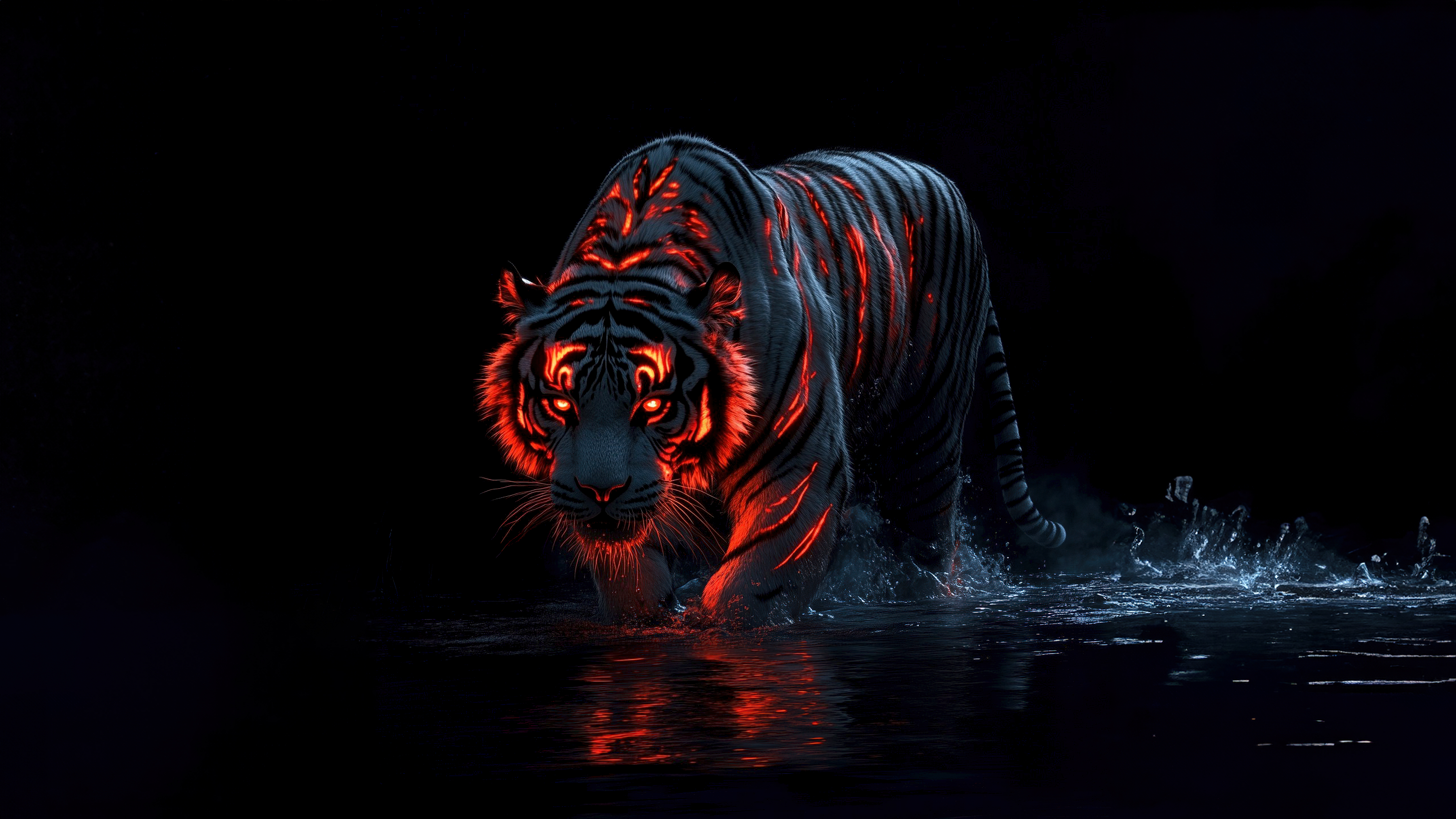 Tiger, Dope, AMOLED, KI-Kunst, Schwarzer Hintergrund, 5K