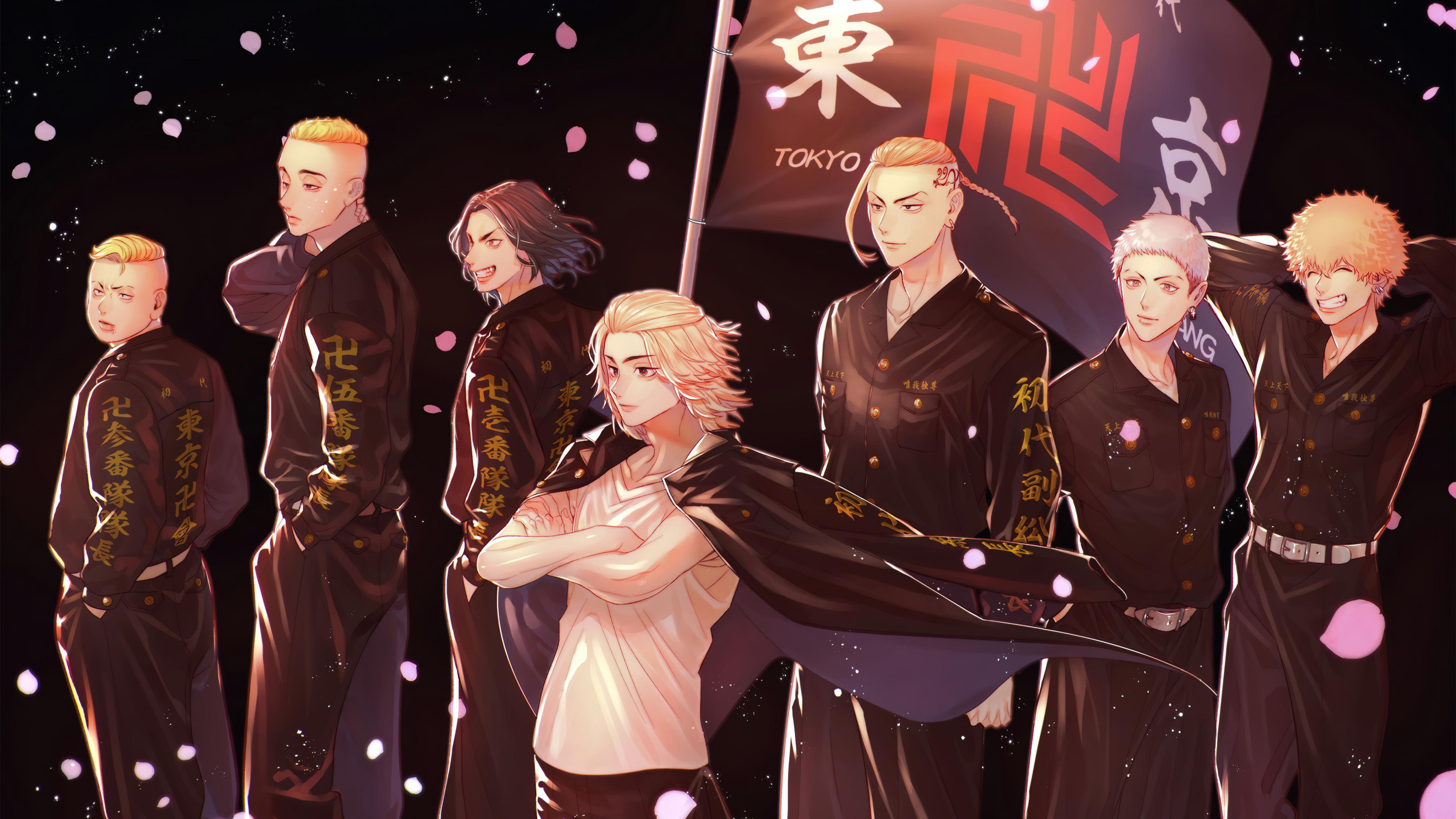 Tokyo Revengers, Flagge, Animeserie, Manjiro Sano, Ken Ryuguji, Keisuke Baji, Takashi Mitsuya, Kazutora Hanemiya, Kanto Manji Gang