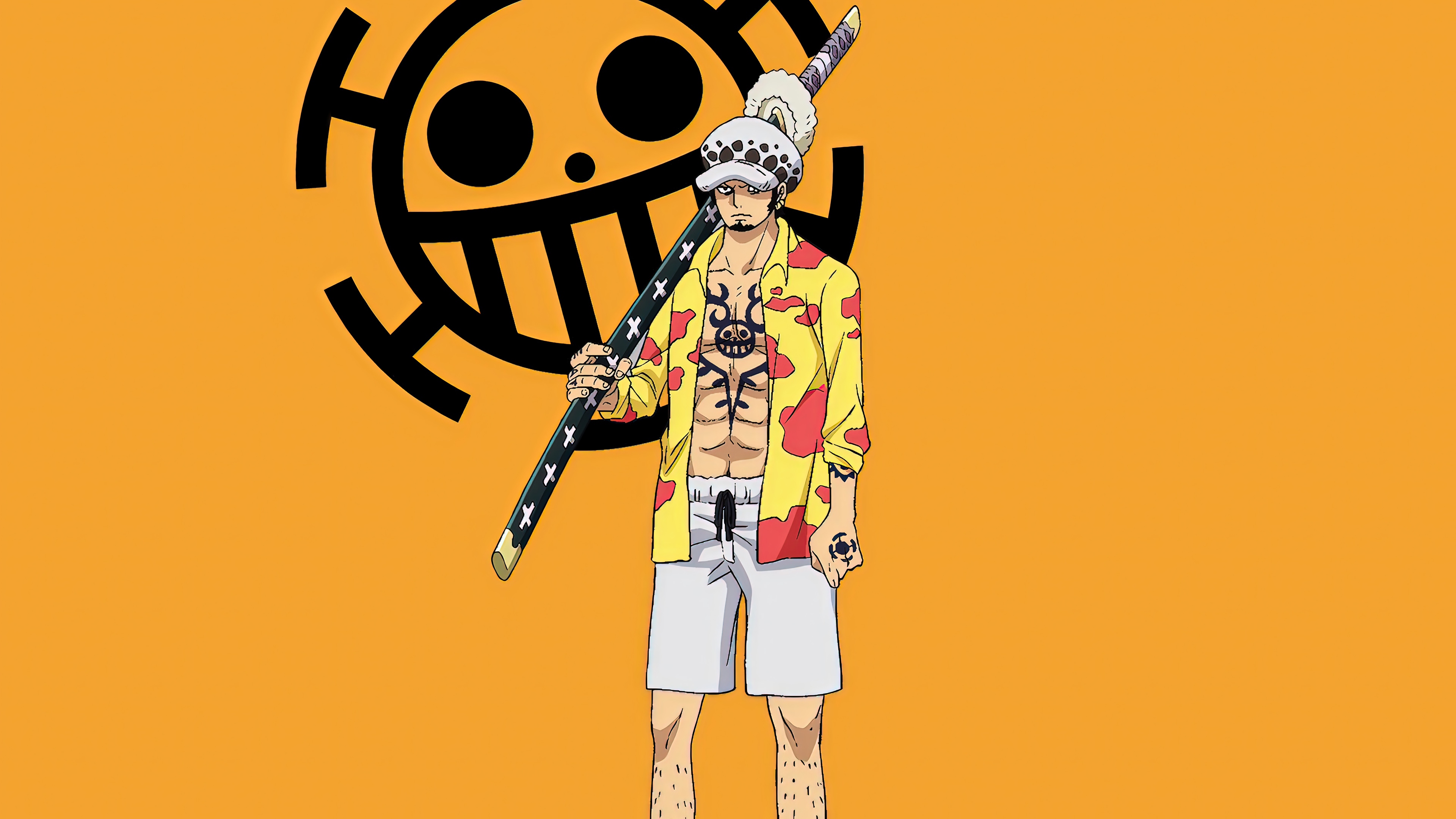 Trafalgar Law, Minimalistische Kunst, One Piece, Gelber Hintergrund