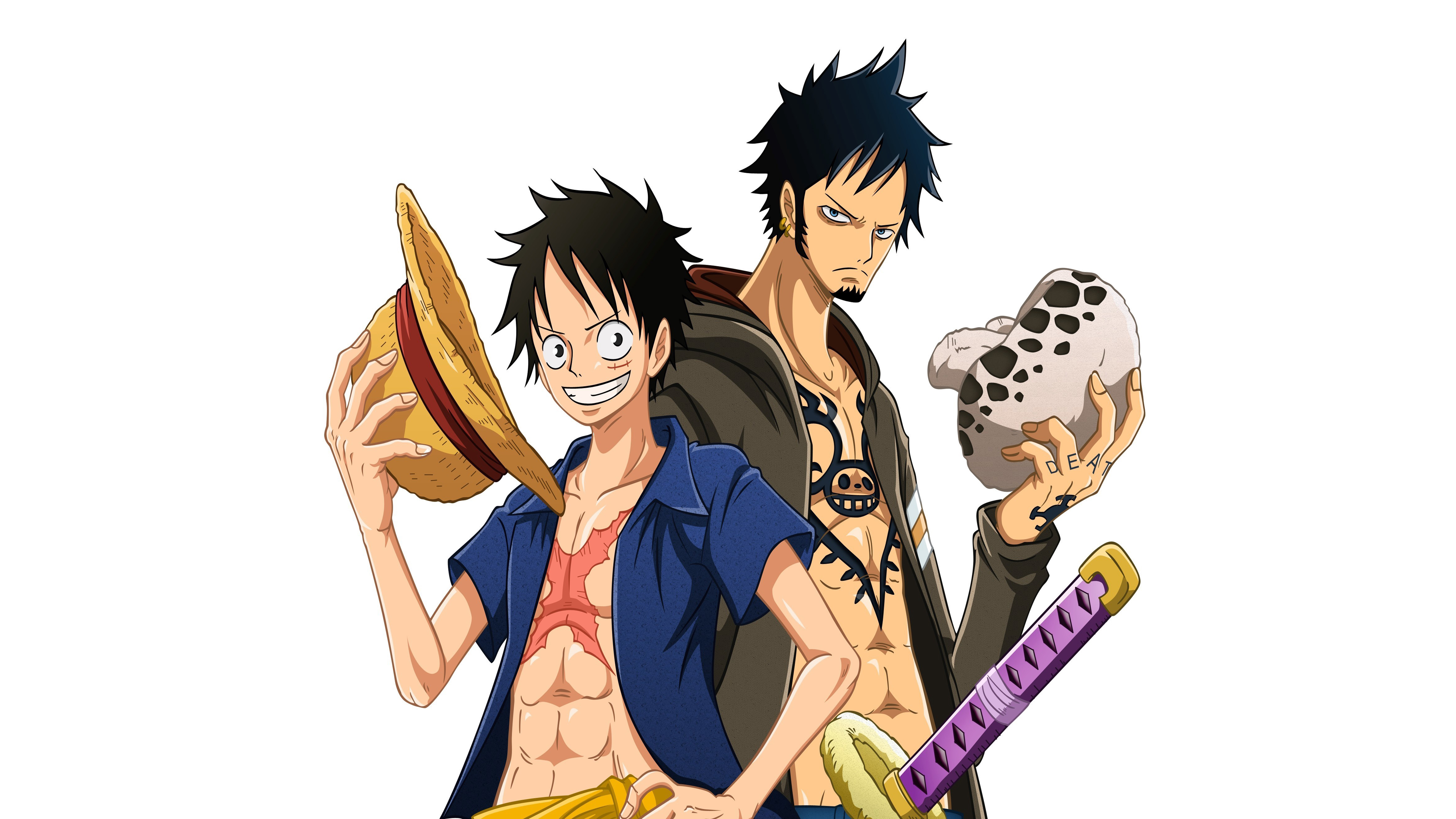 Trafalgar Law, Monkey D. Luffy, Strohhut-Piraten, One Piece, 5K, Weißer Hintergrund