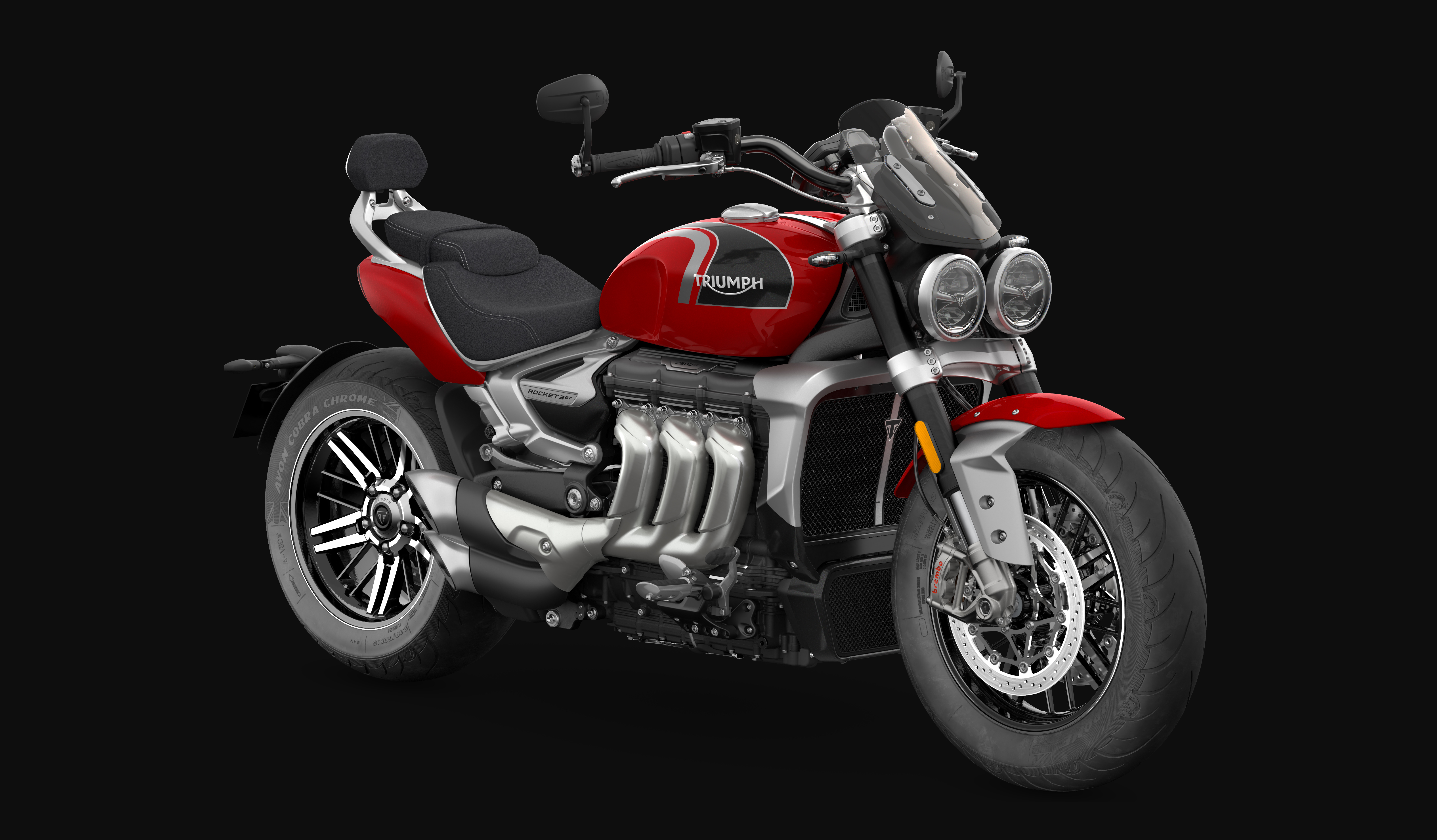 Triumph Rocket 3, Sports Cruiser, Carnival Red, schwarzer Hintergrund, 2022, 5K