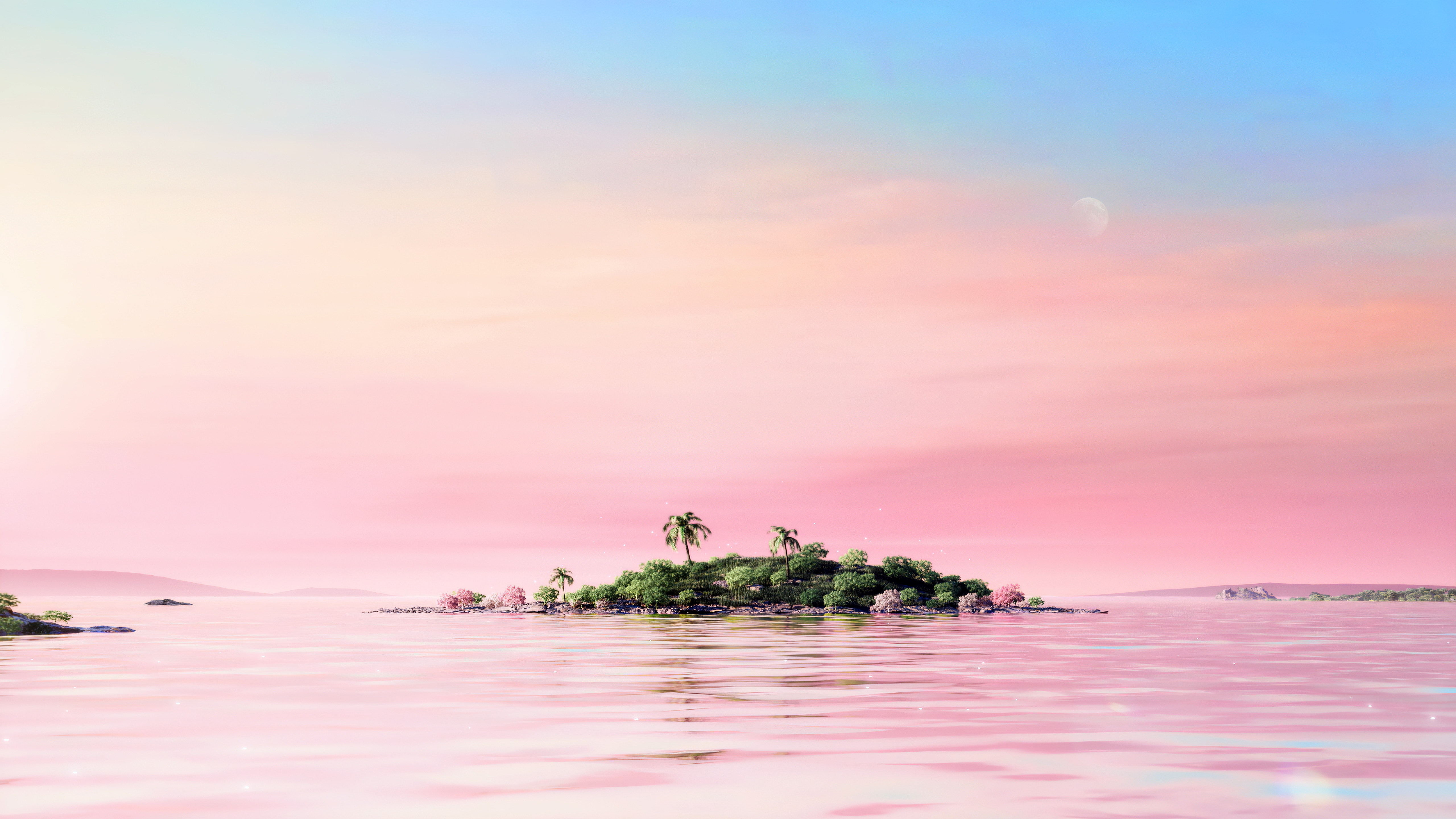 Tropisch, Insel, Ästhetik, rosa Ästhetik, Palmen, 5K