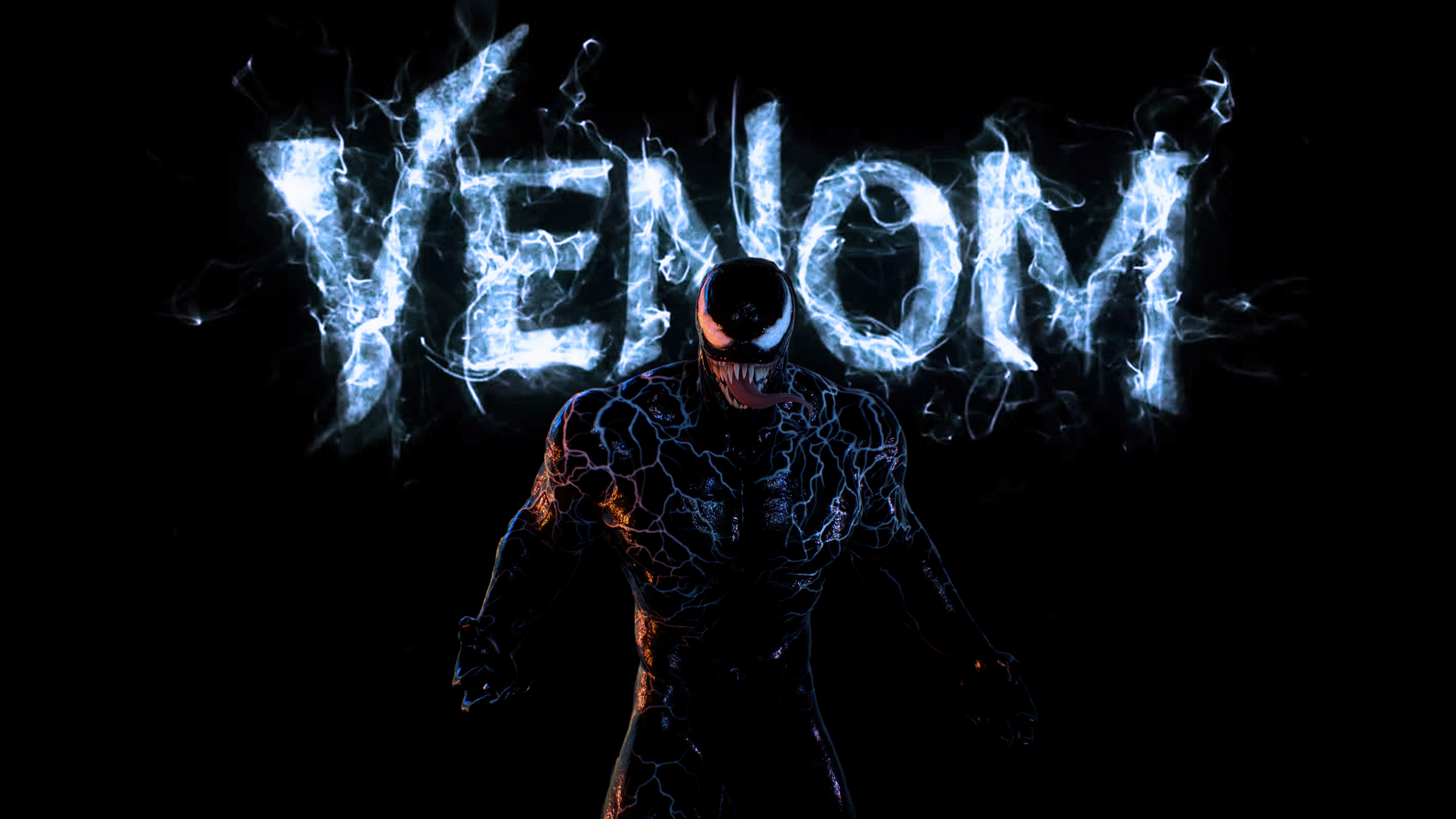 Venom, Marvel Comics, Marvel-Superhelden, Schwarzer Hintergrund, Digitale Kunst, 5K