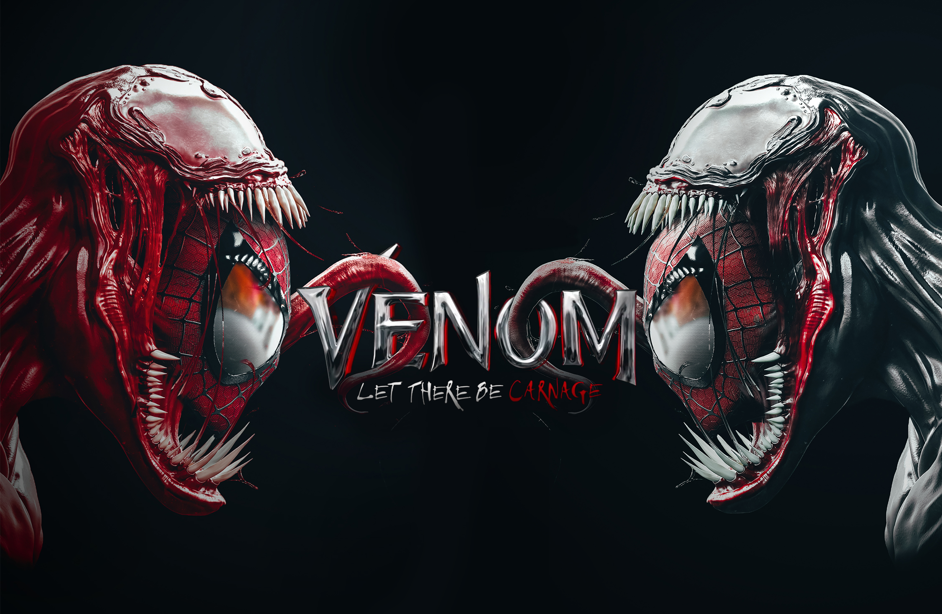 Venom, Spider-Man, Carnage, Schwarzer Hintergrund, Marvel-Superhelden, Fan Art, Marvel Comics