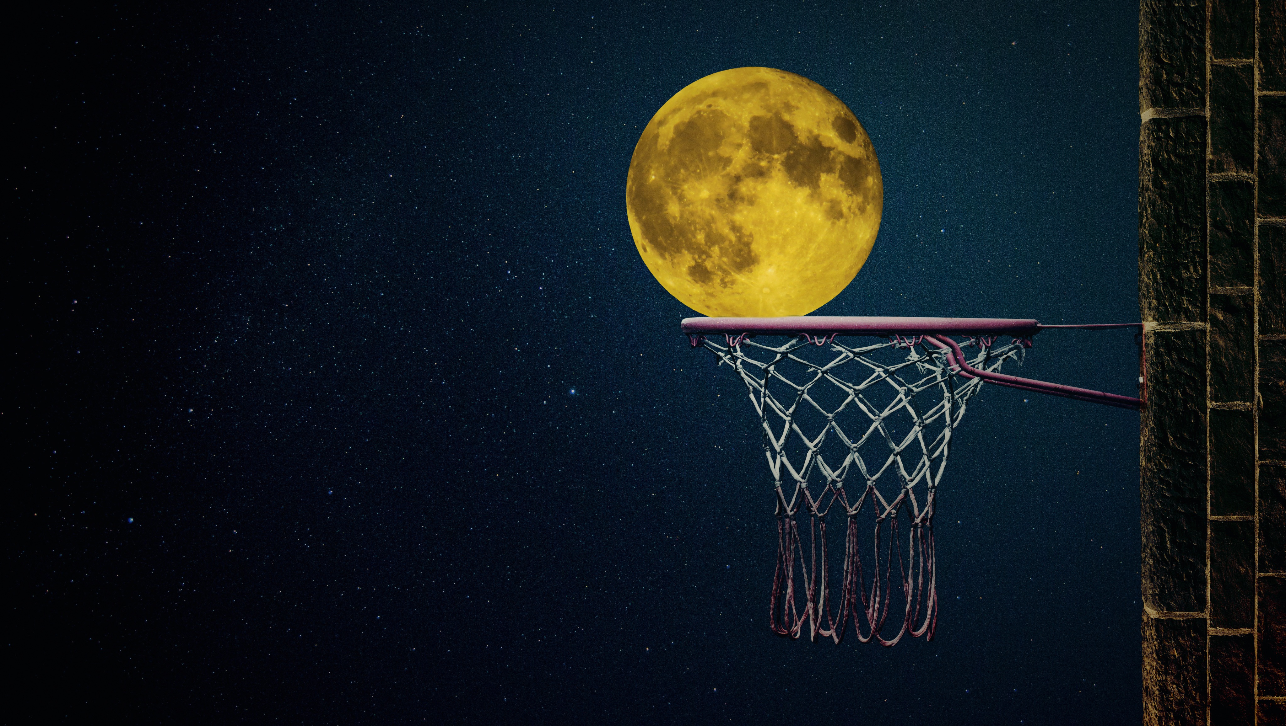 Vollmond, Basketballkorb, Nachthimmel, Illustration, Dunkler Hintergrund, Sterne