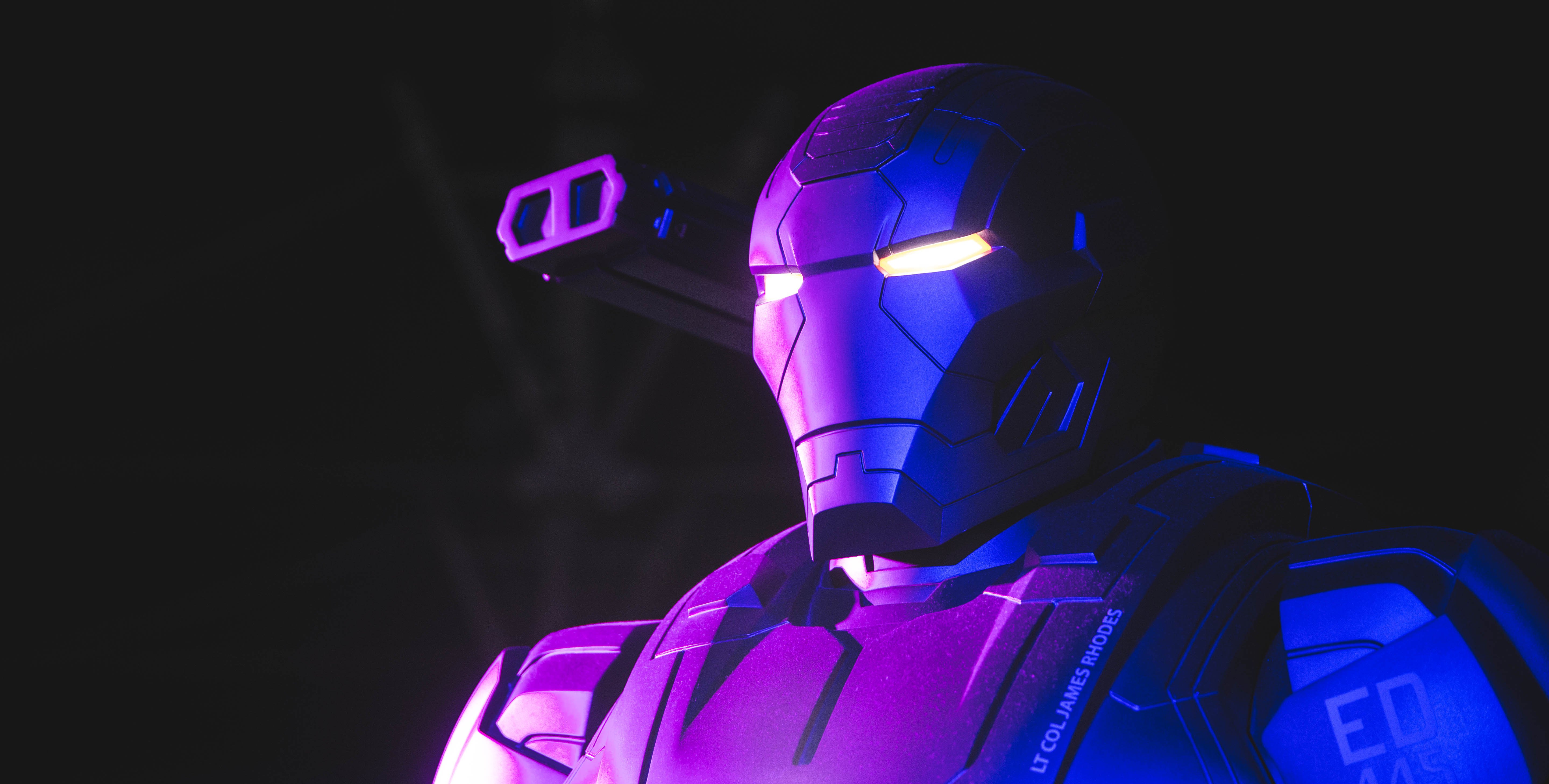 War Machine, Neon, Marvel-Superhelden, Dunkler Hintergrund, 5K, Dunkle Ästhetik
