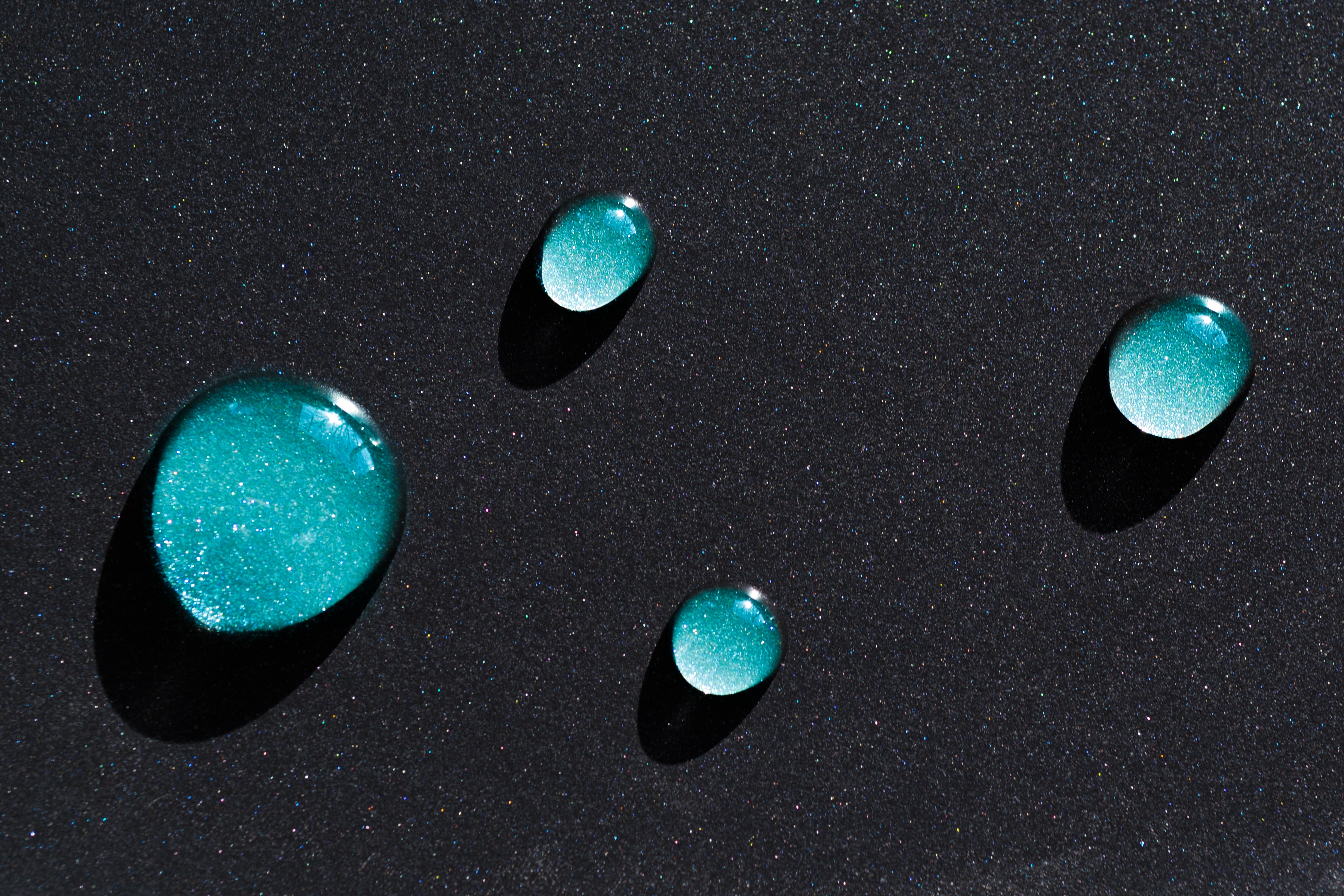 Wassertropfen, Blau, Dunkler Hintergrund, Nahaufnahme, Makro, Schatten, 3D