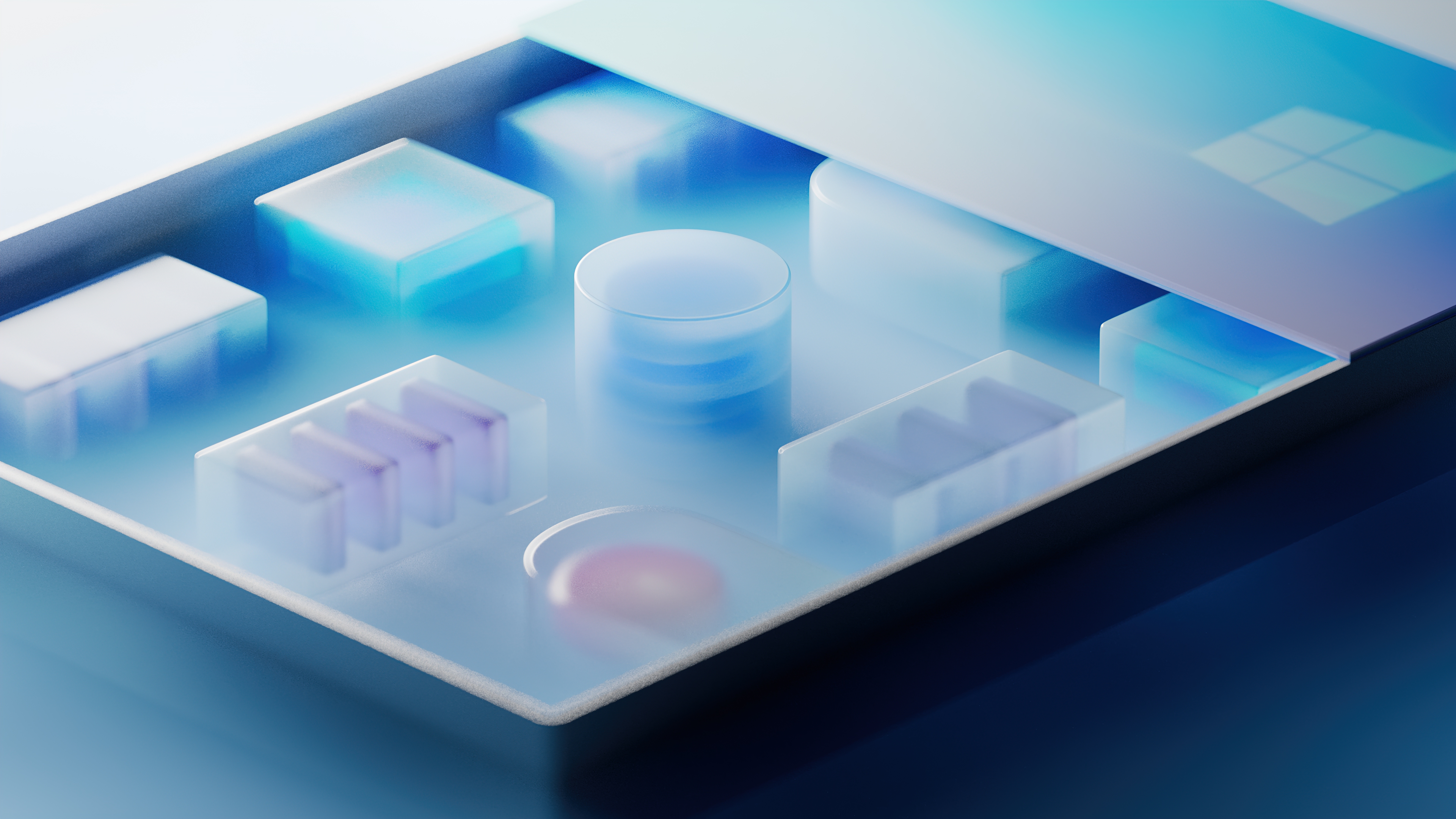 Windows 365, 3D-Formen, Ästhetik, 3D-Hintergrund, Blauer Hintergrund, Blaue Ästhetik, Geometrisch
