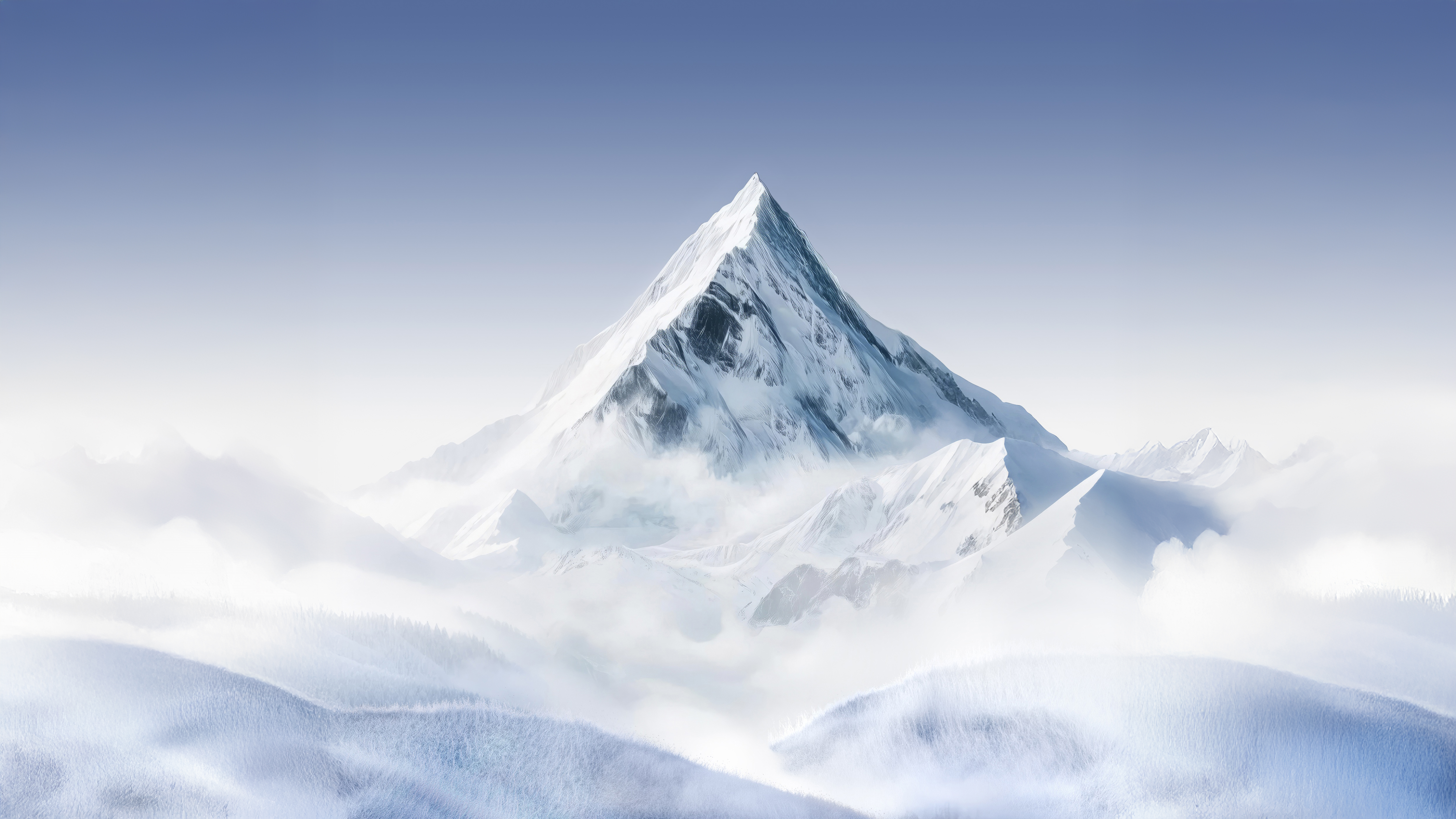 Winter, Berglandschaft, Verschneite Berge, Wolken, Weiße Ästhetik, Berggipfel, 5K