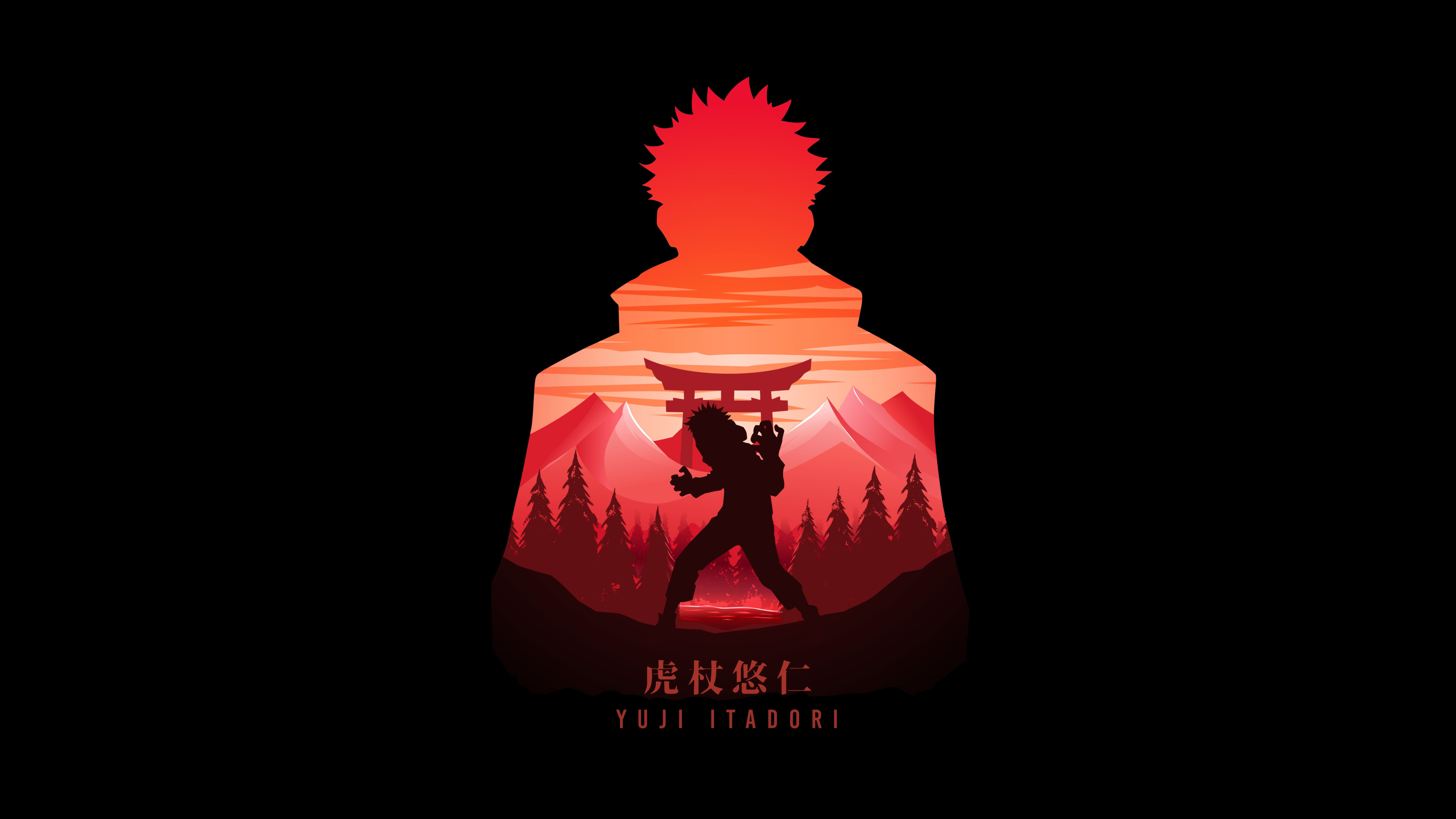 Yuji Itadori, AMOLED, Jujutsu Kaisen, schwarzer Hintergrund, 5K