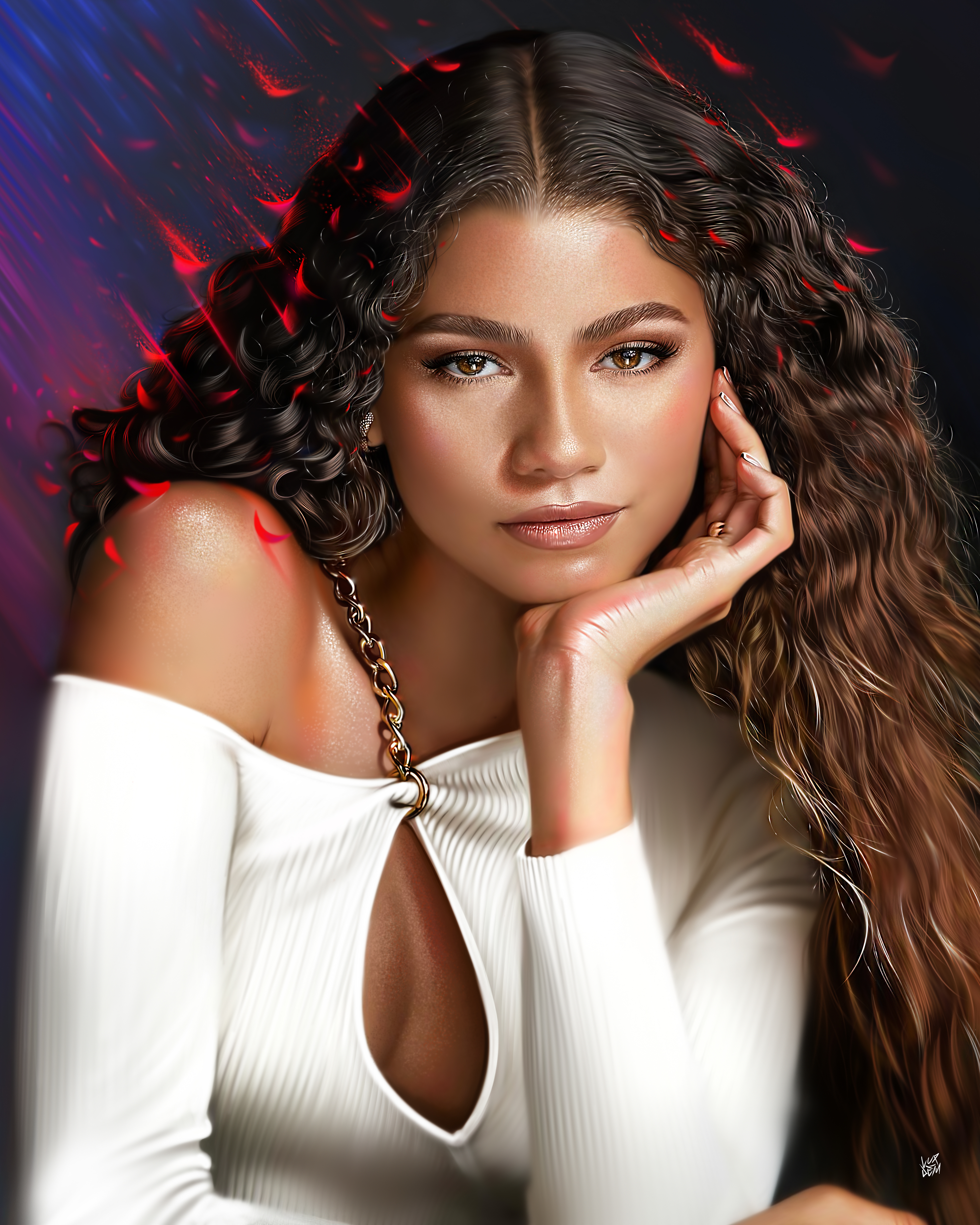 Zendaya, Porträt, Wunderschöne Schauspielerin, Mädchenhafte Hintergründe, Digitale Illustration